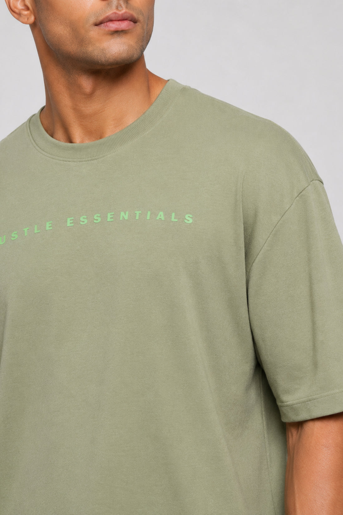HUSTLE Men's Crew Neck Oversized Tees - Green