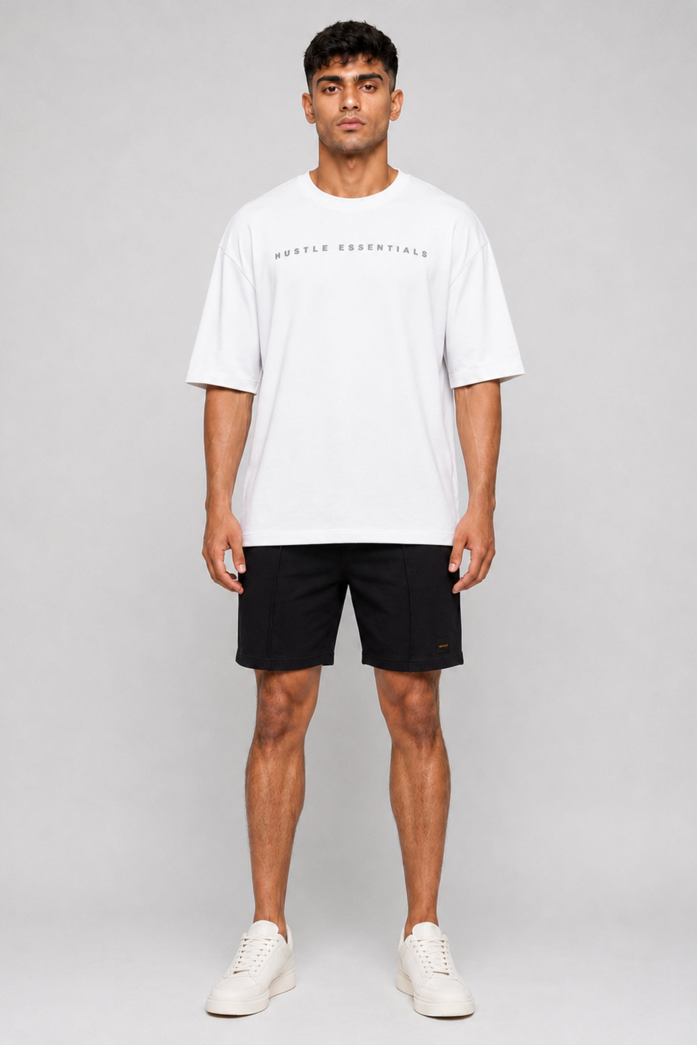 HUSTLE Men's Crew Neck Oversized Tees - White