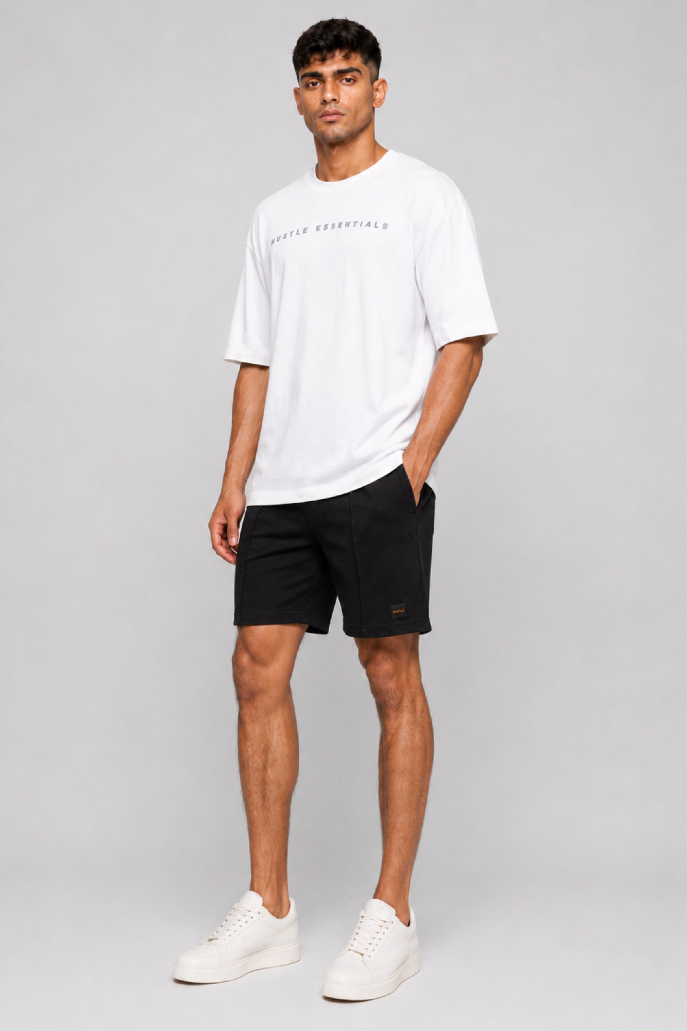 HUSTLE Men's Crew Neck Oversized Tees - White
