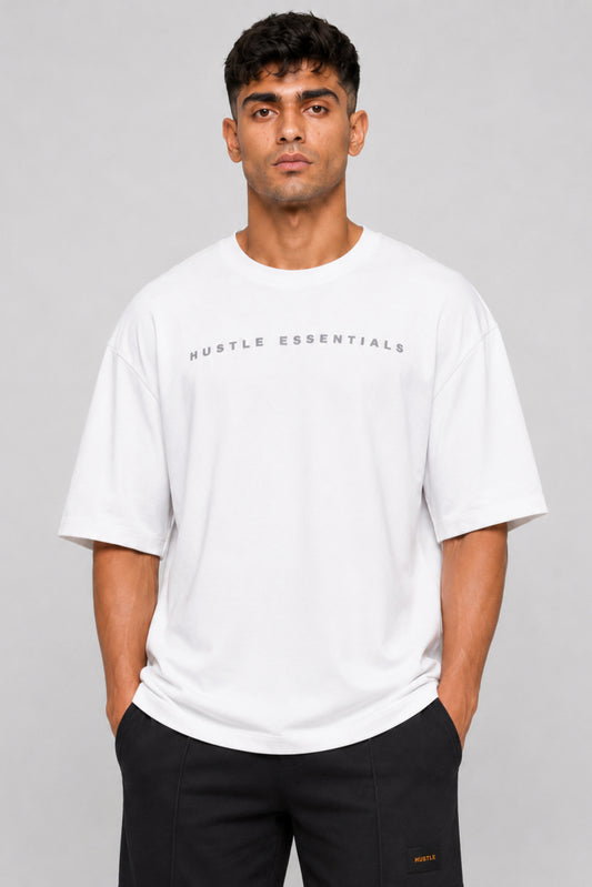HUSTLE Essentials Men's Crew Neck Oversized Tees - White
