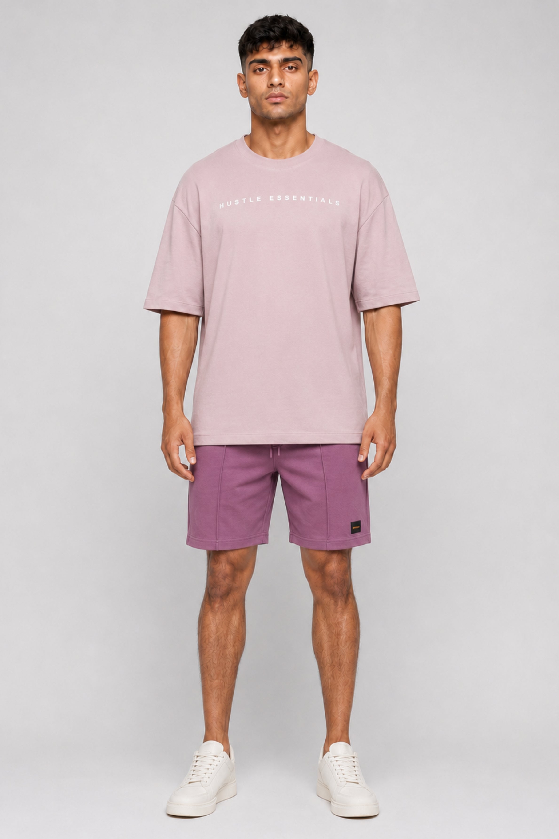 HUSTLE Men's Crew Neck Oversized Tees - Pink