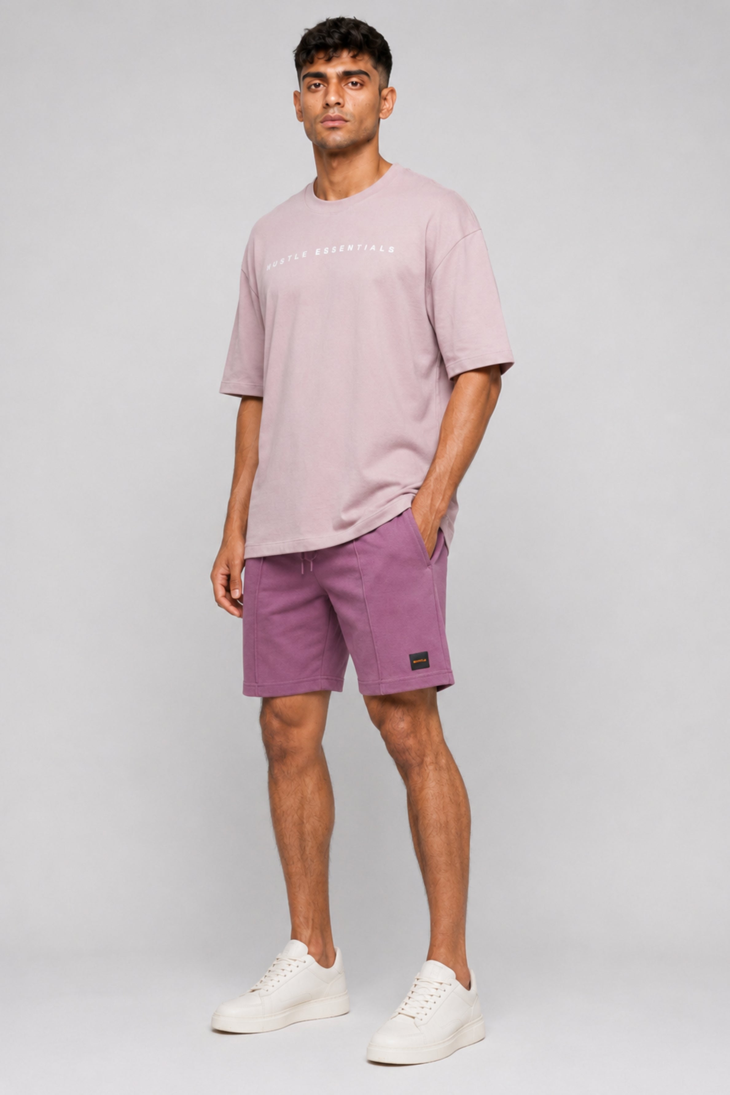 HUSTLE Men's Crew Neck Oversized Tees - Pink