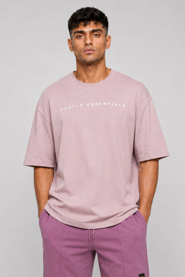 HUSTLE Men's Crew Neck Oversized Tees - Pink