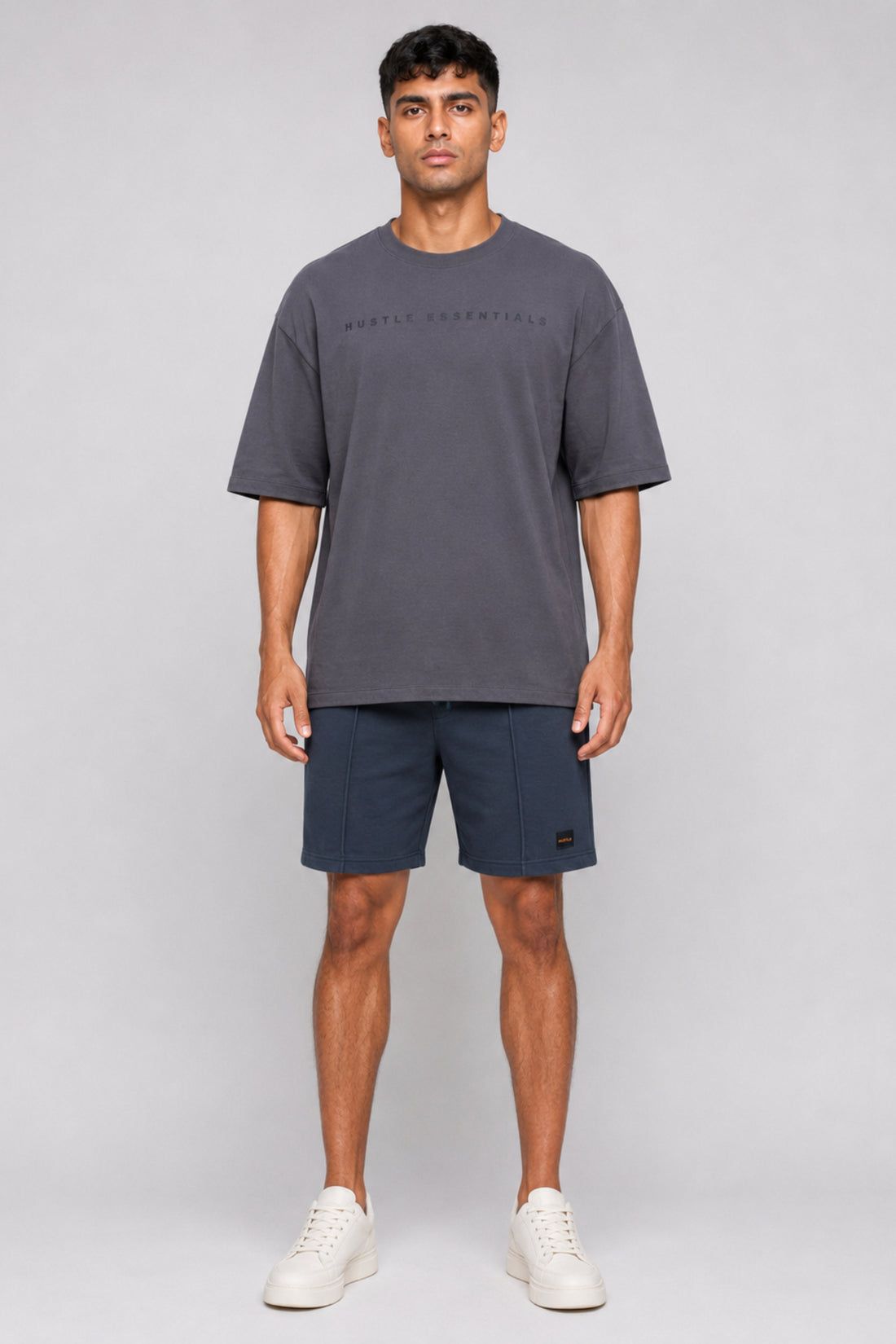 HUSTLE Men's Crew Neck Oversized Tees - Grey