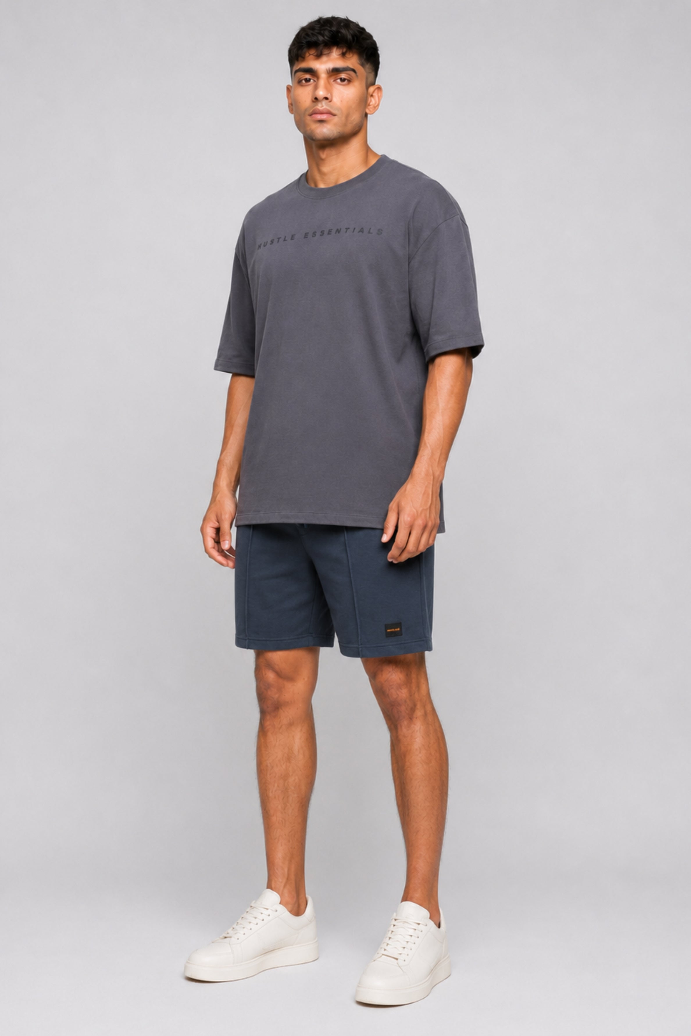 HUSTLE Essentials Men's Crew Neck Oversized Tees - Grey
