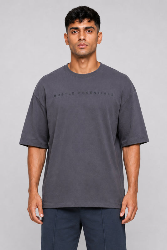 HUSTLE Essentials Men's Crew Neck Oversized Tees - Grey