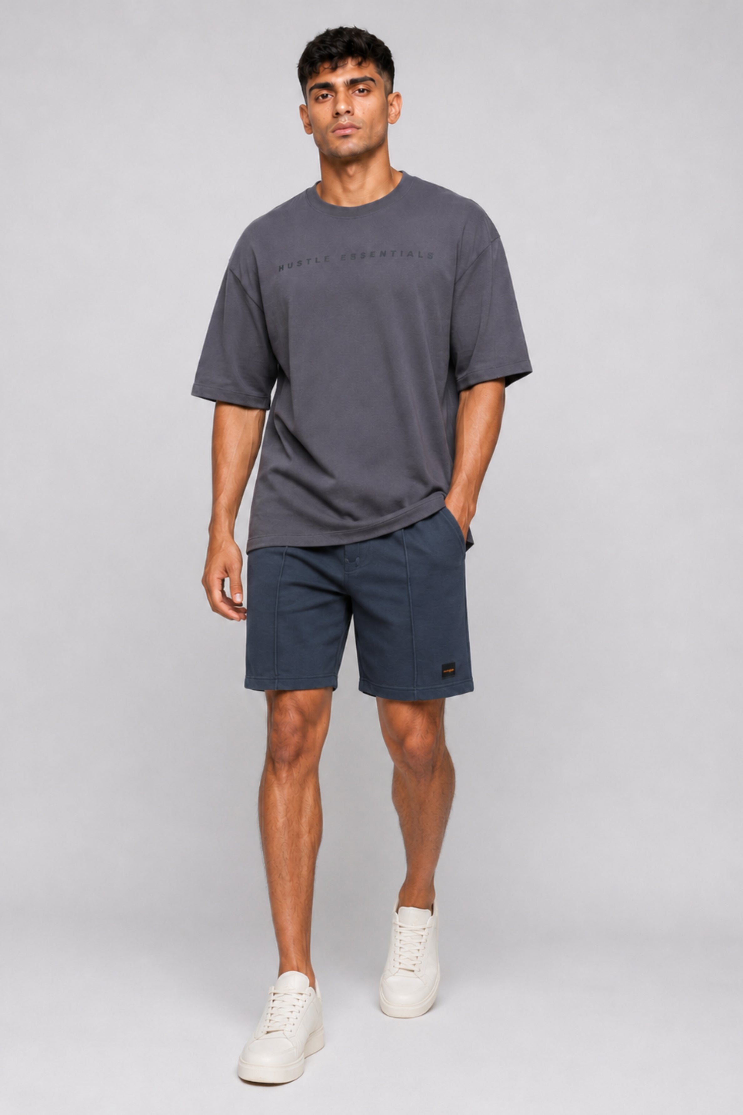 HUSTLE Essentials Men's Crew Neck Oversized Tees - Grey