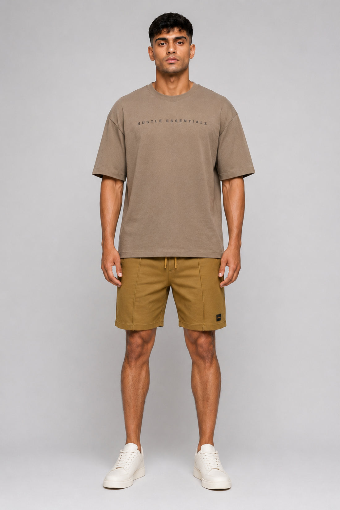 HUSTLE Men's Crew Neck Oversized Tees - Khaki