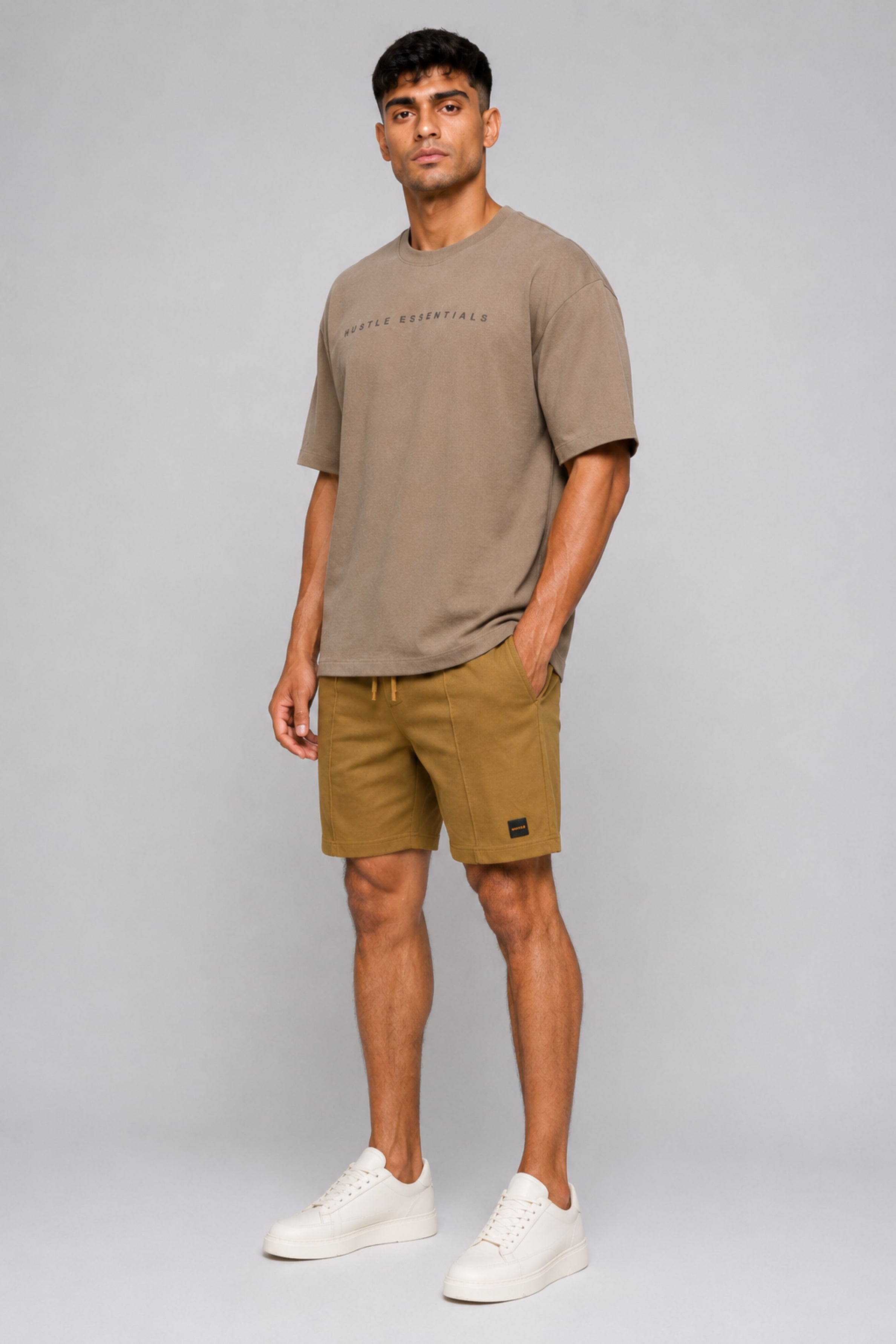 HUSTLE Essentials Men's Crew Neck Oversized Tees - Light Brown