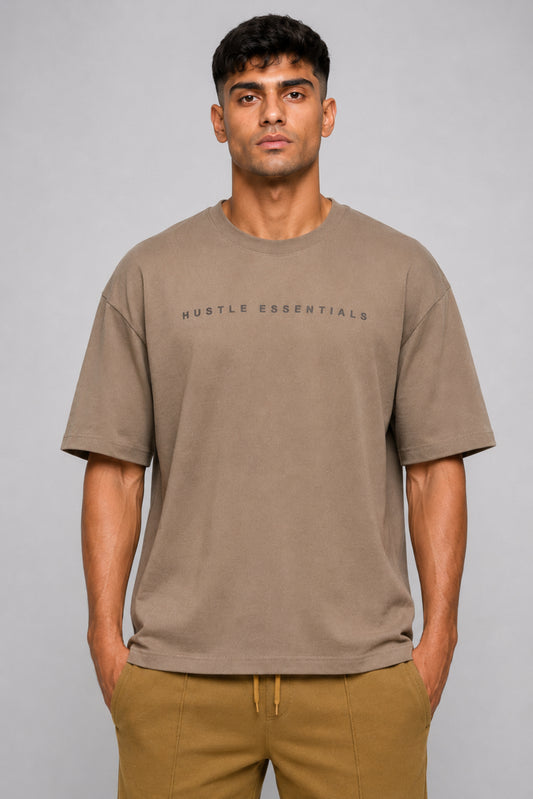 HUSTLE Essentials Men's Crew Neck Oversized Tees - Light Brown