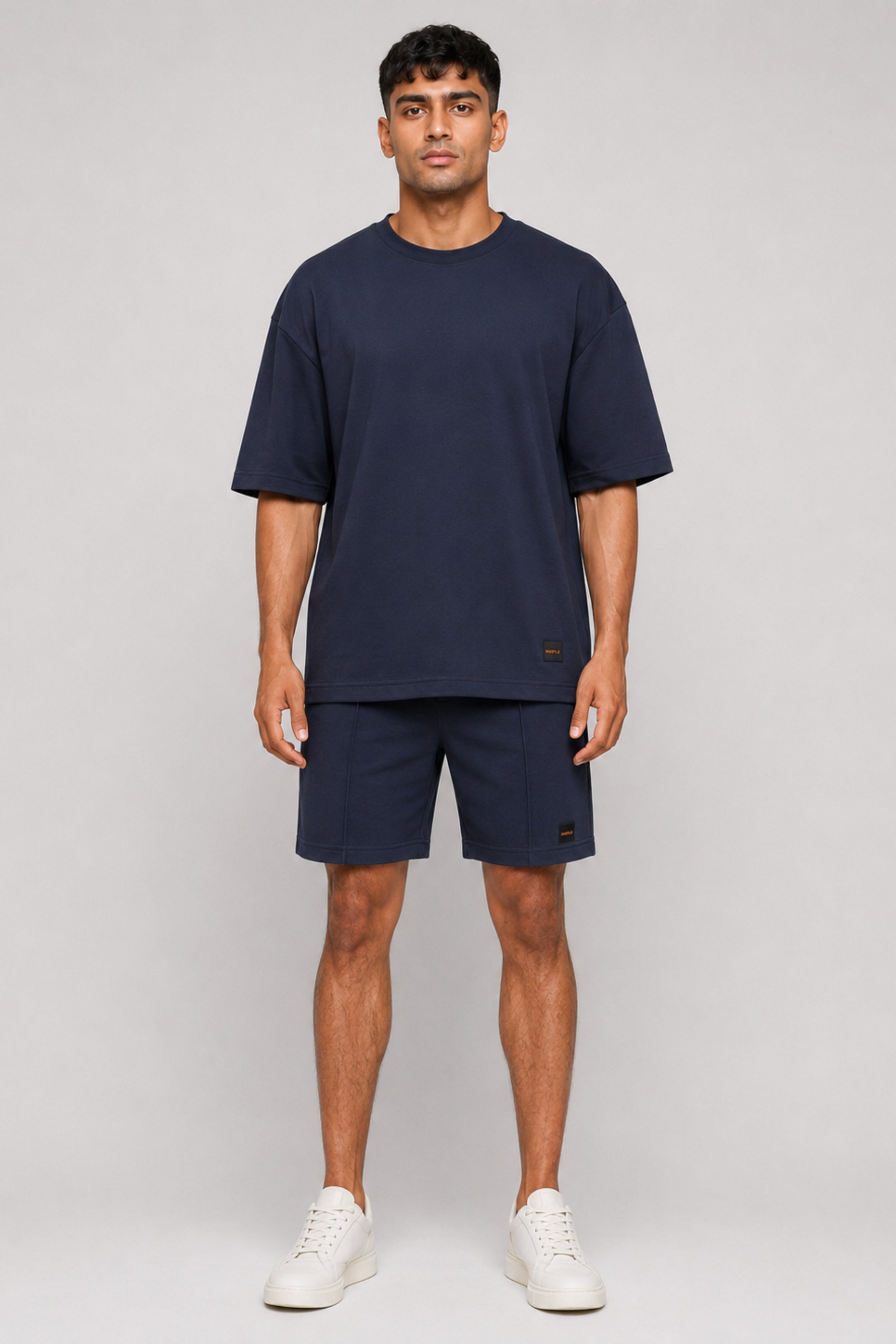 HUSTLE Men's Crew Neck Oversized Tees - Navy