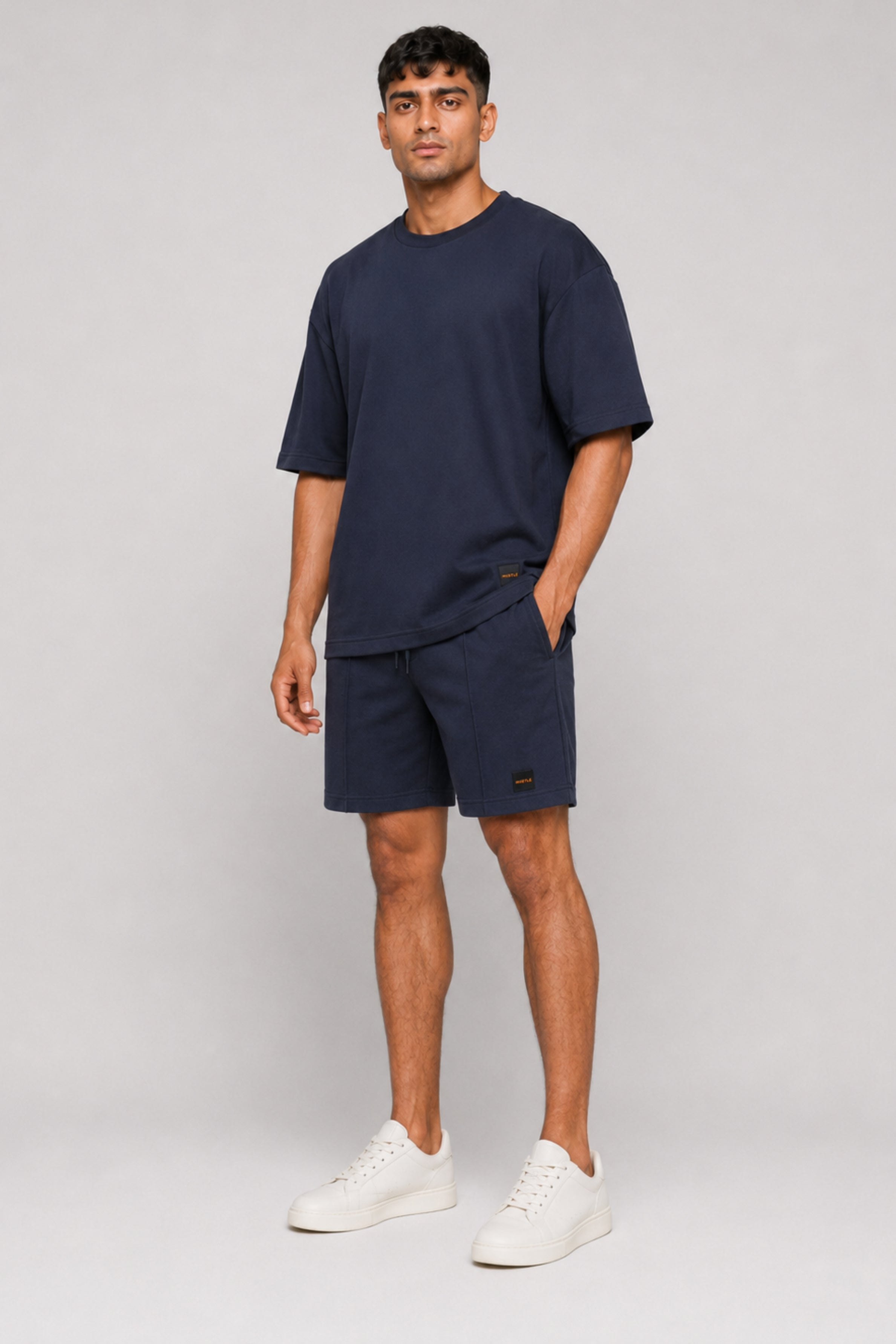 HUSTLE Men's Crew Neck Oversized Tees - Navy