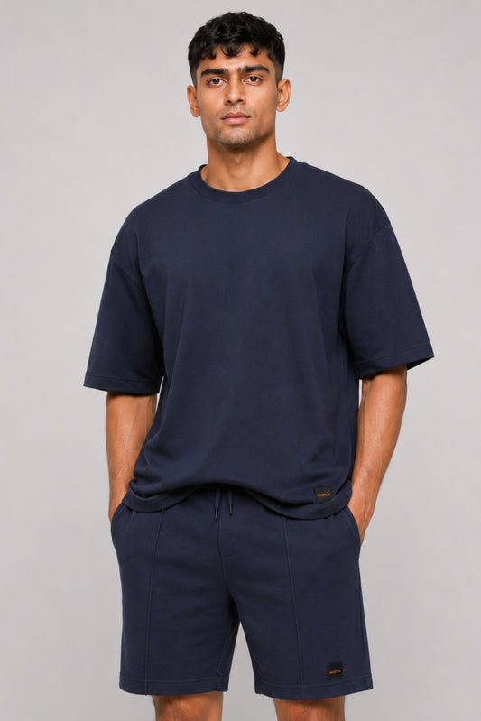 HUSTLE Men's Crew Neck Oversized Tees - Navy