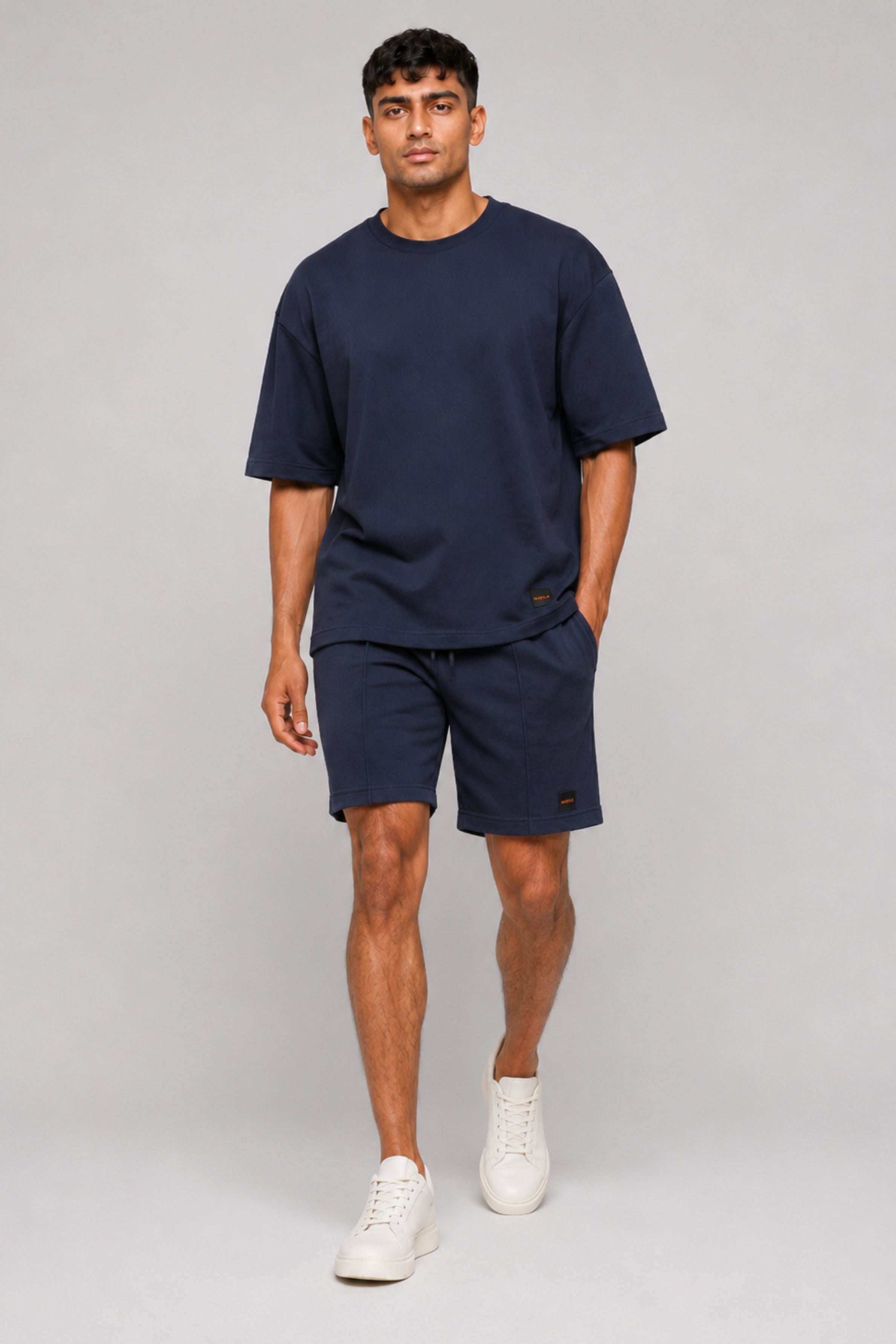 HUSTLE Men's Crew Neck Oversized Tees - Navy