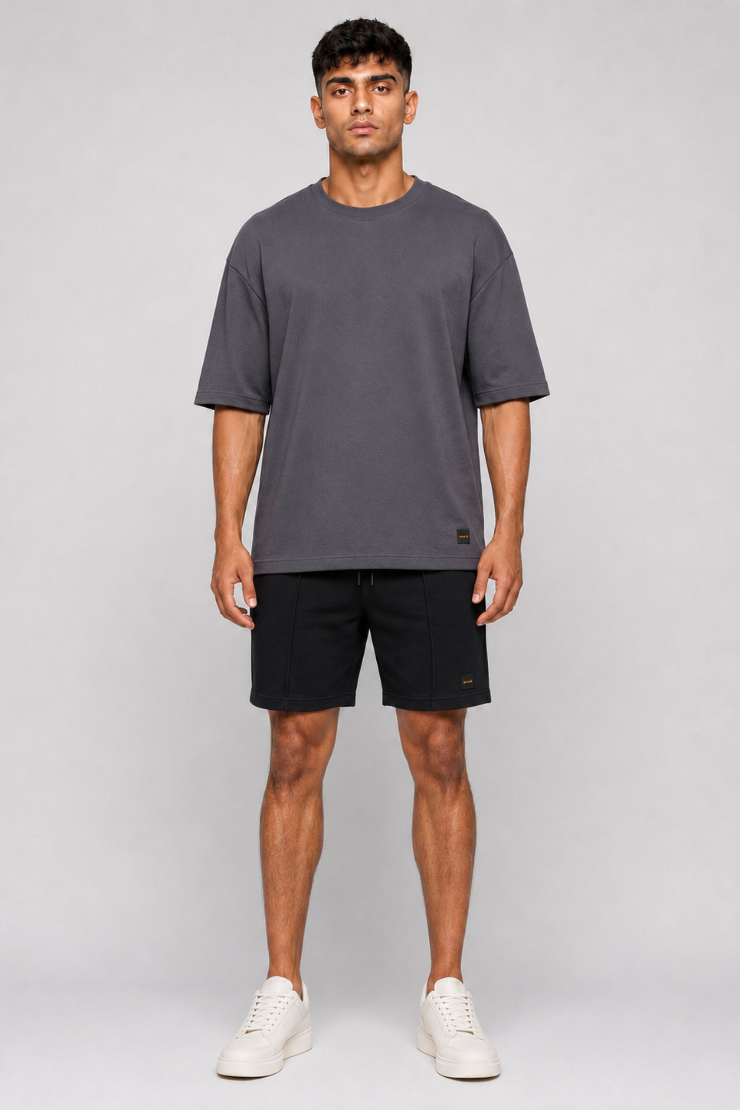 HUSTLE Men's Crew Neck Oversized Tees - Dark Gray
