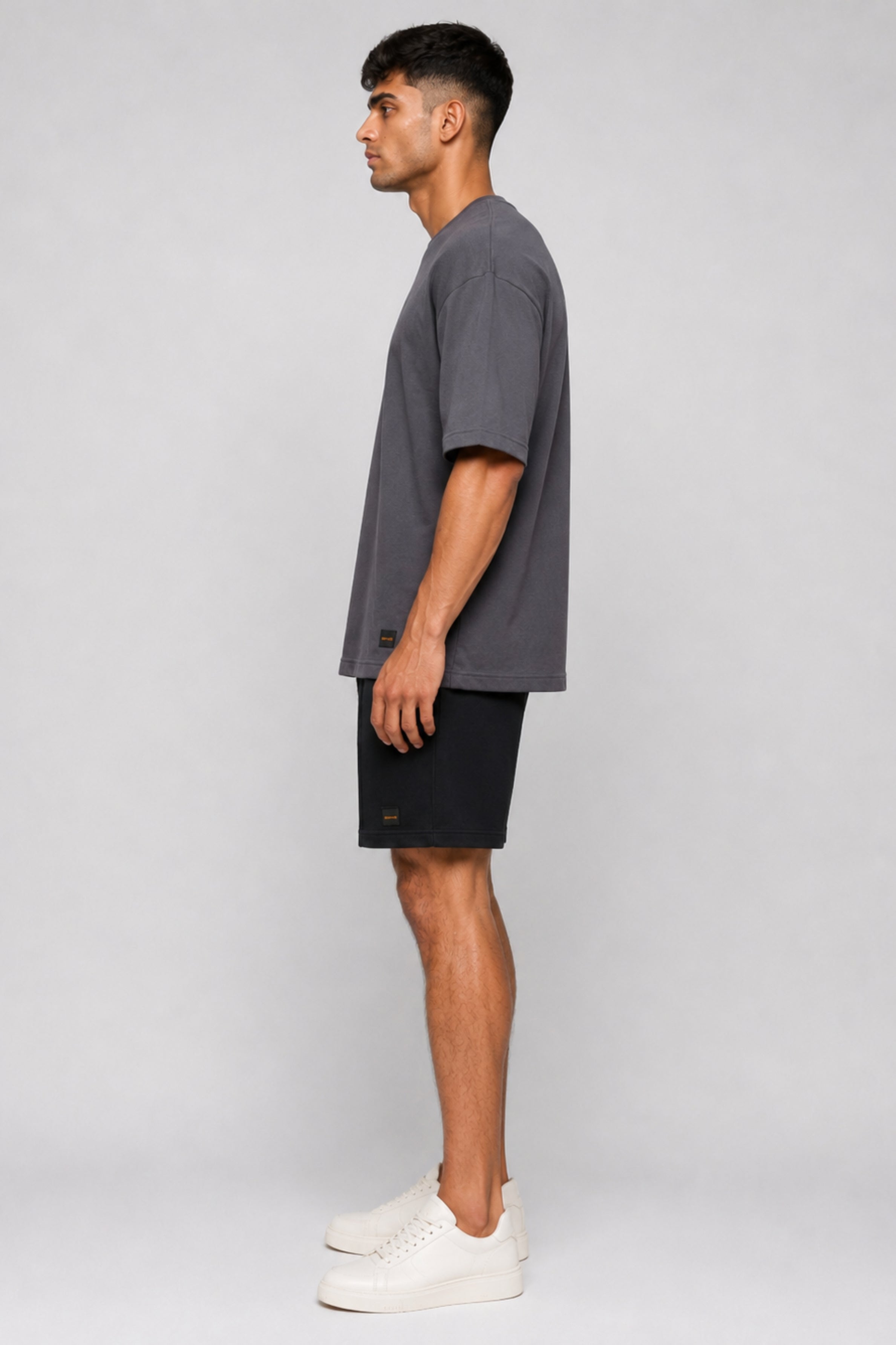 HUSTLE Men's Crew Neck Oversized Tees - Dark Gray