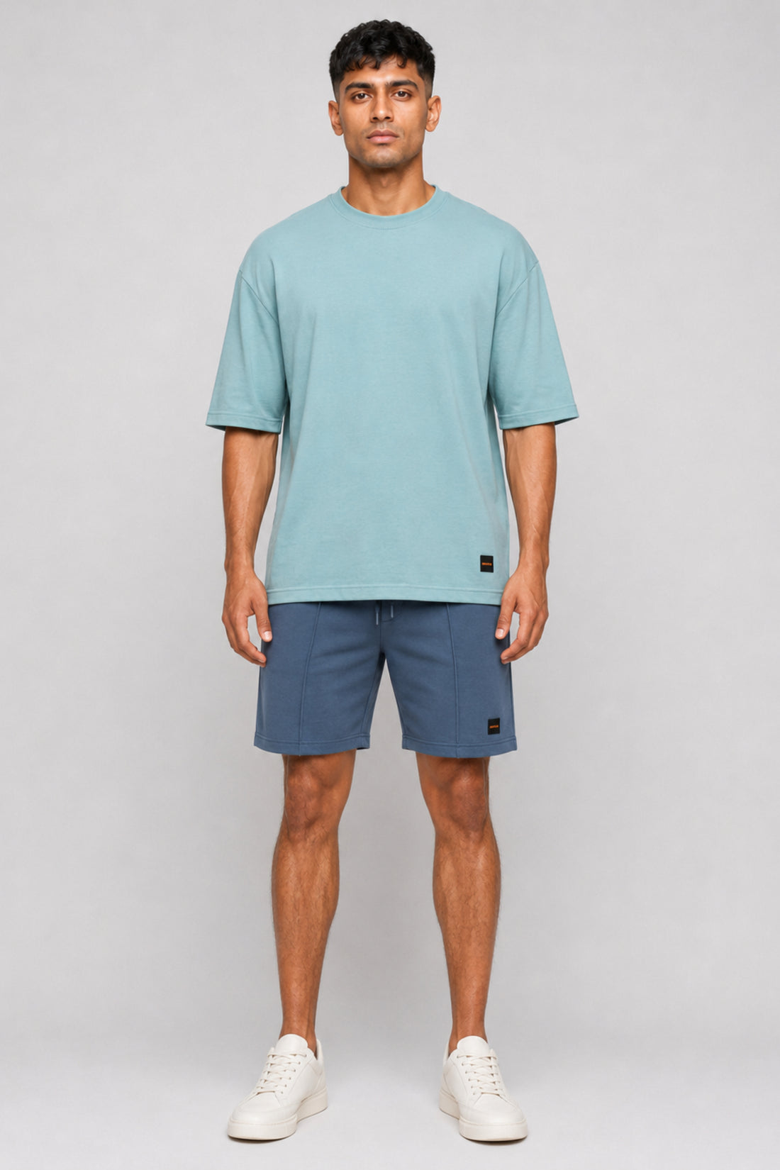 HUSTLE Men's Crew Neck Oversized Tees - Mint Blue