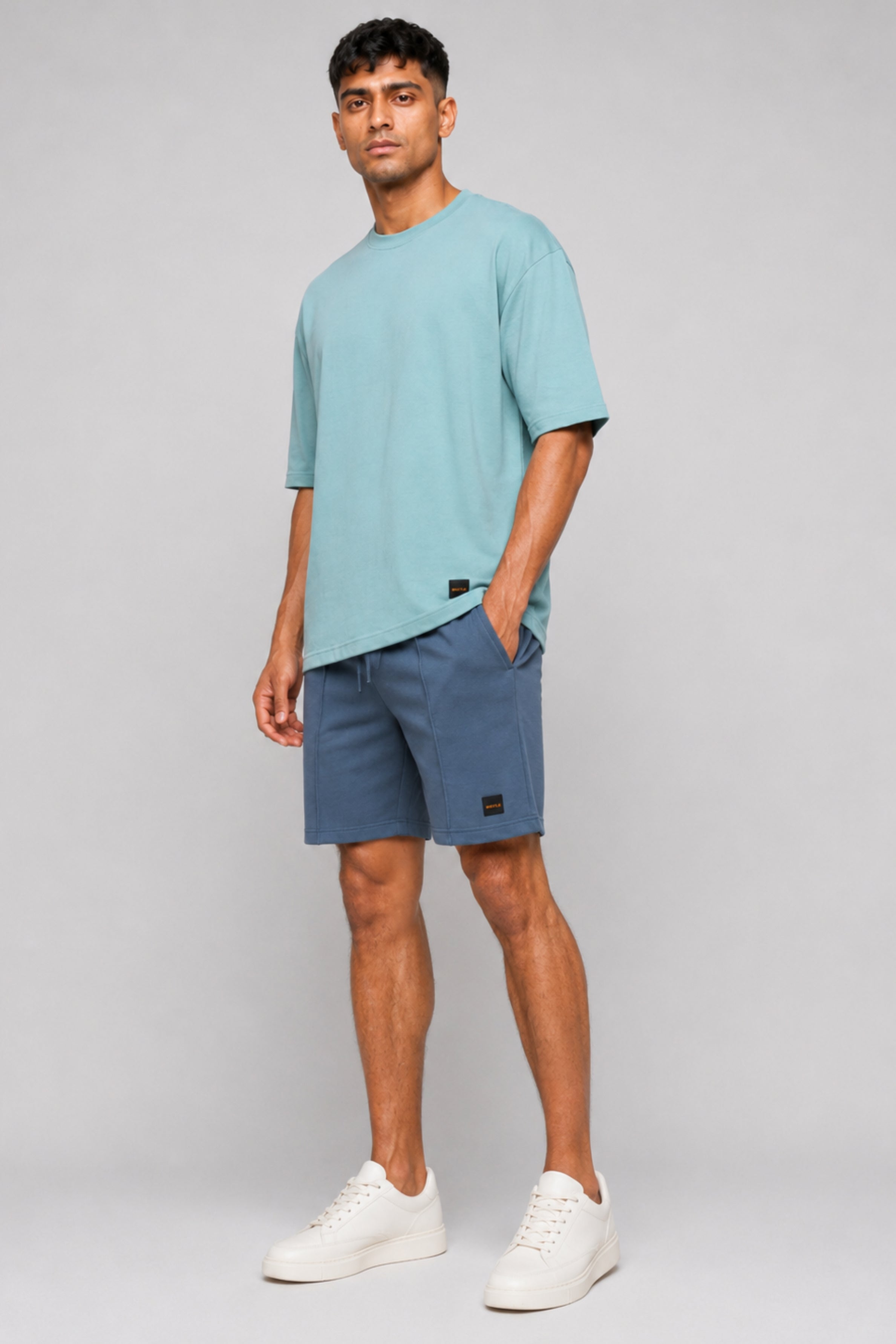HUSTLE Men's Crew Neck Oversized Tees - Mint Blue