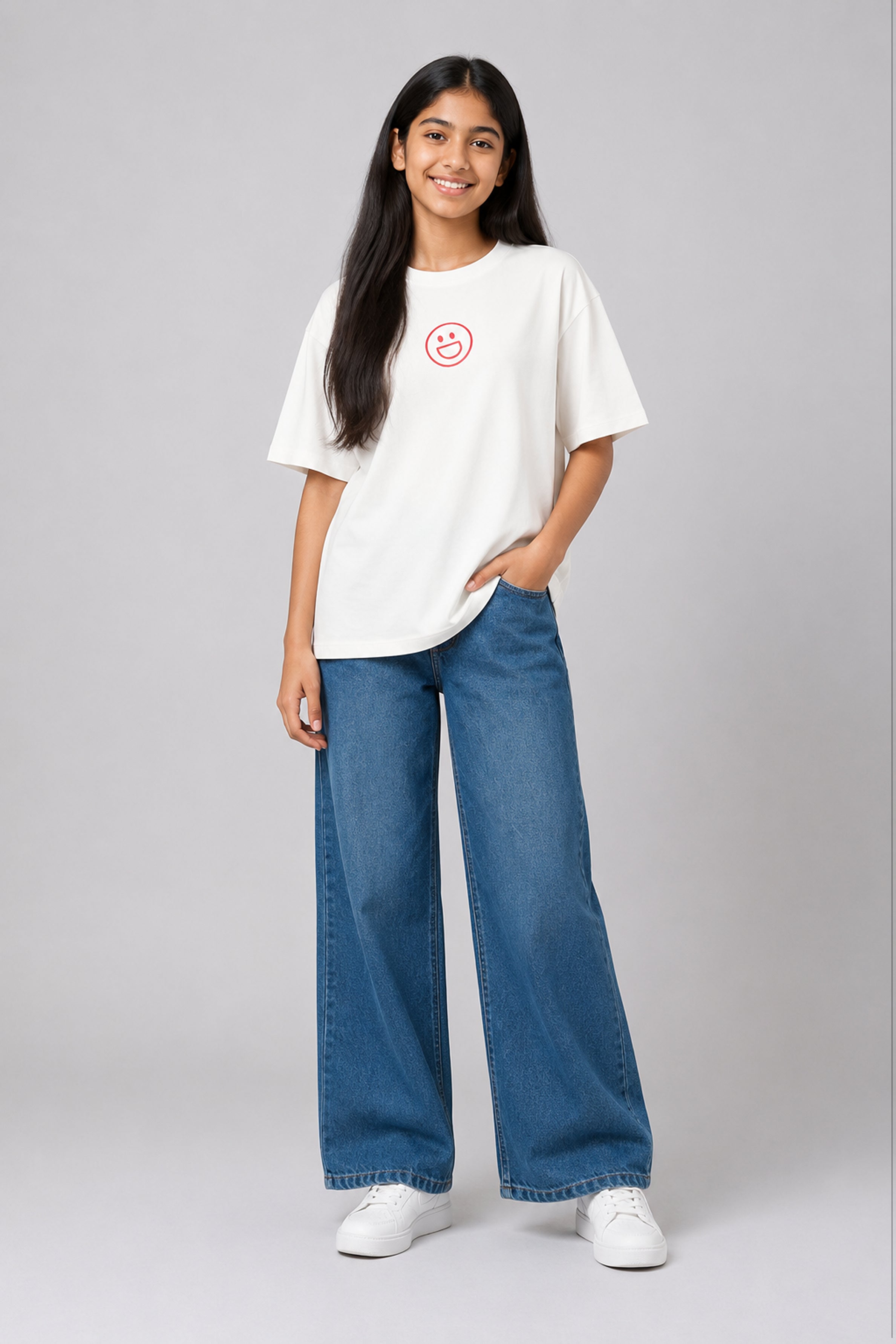 MISS MODANO Kid's Crew Neck Oversized Tees - White