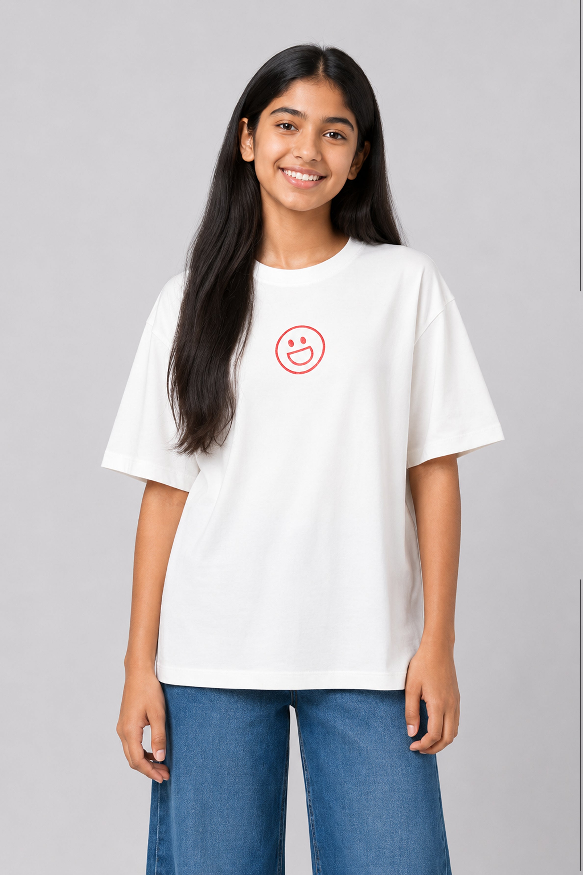 MISS MODANO Kid's Crew Neck Oversized Tees - White