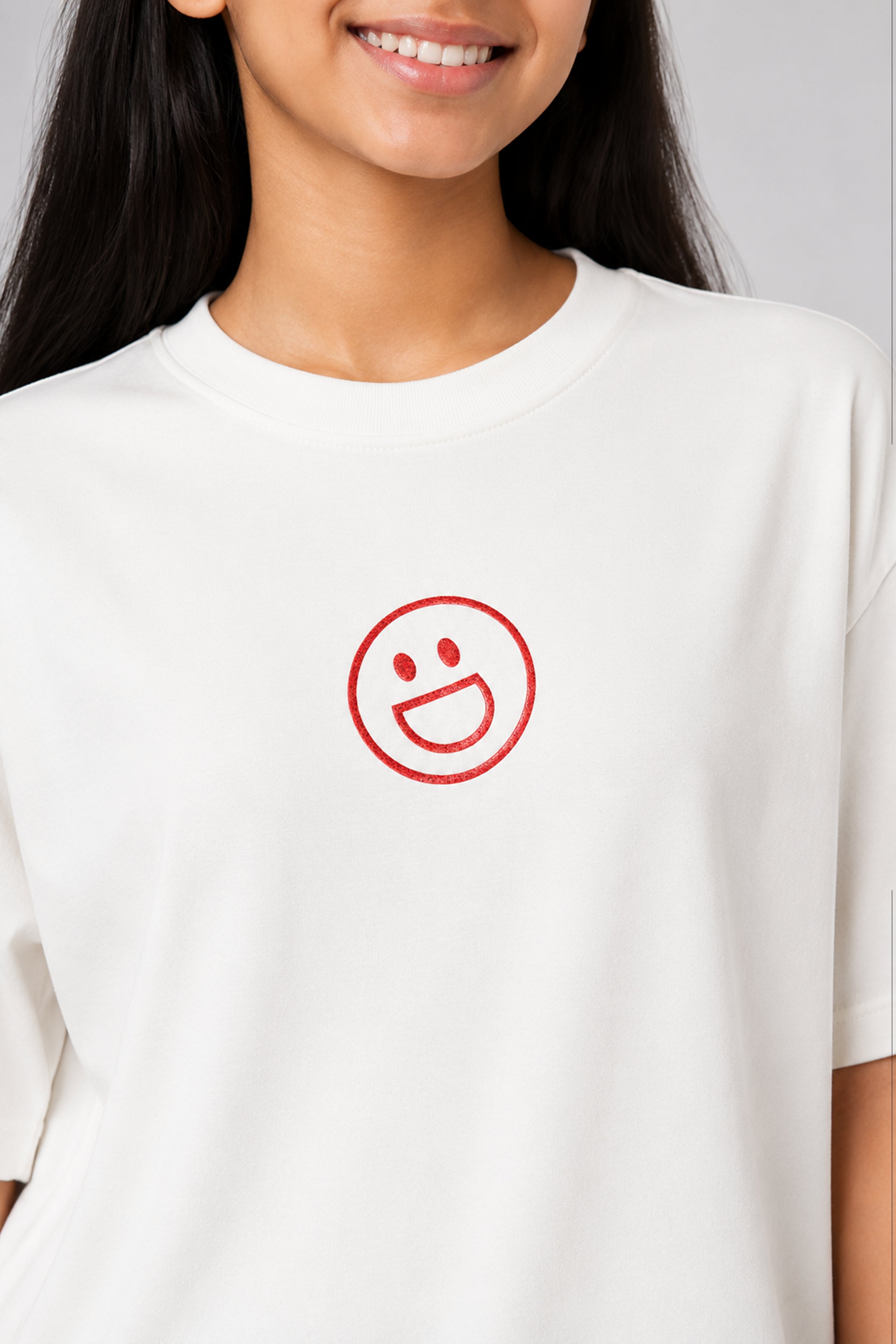 MISS MODANO Kid's Crew Neck Oversized Tees - White