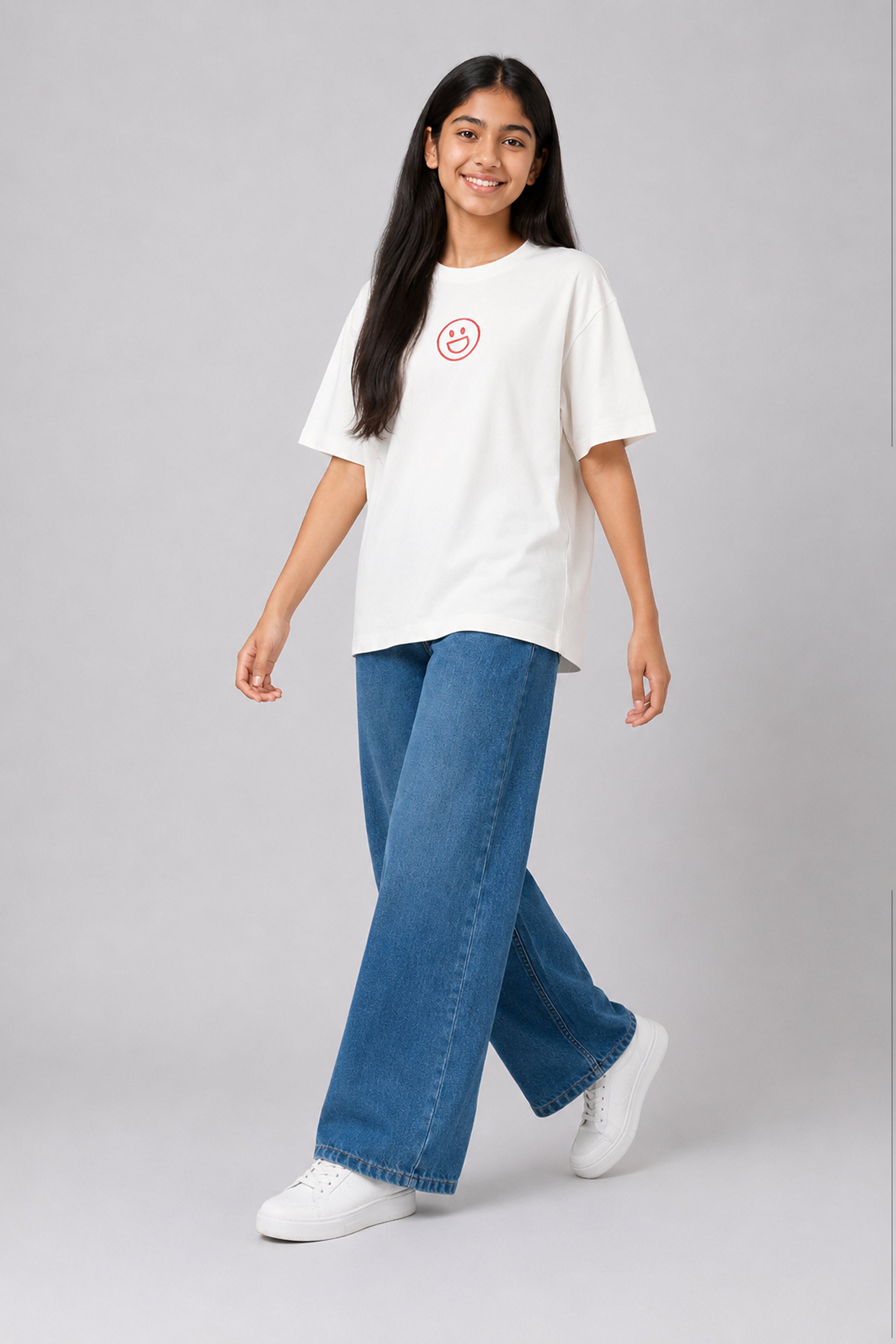 MISS MODANO Kid's Crew Neck Oversized Tees - White