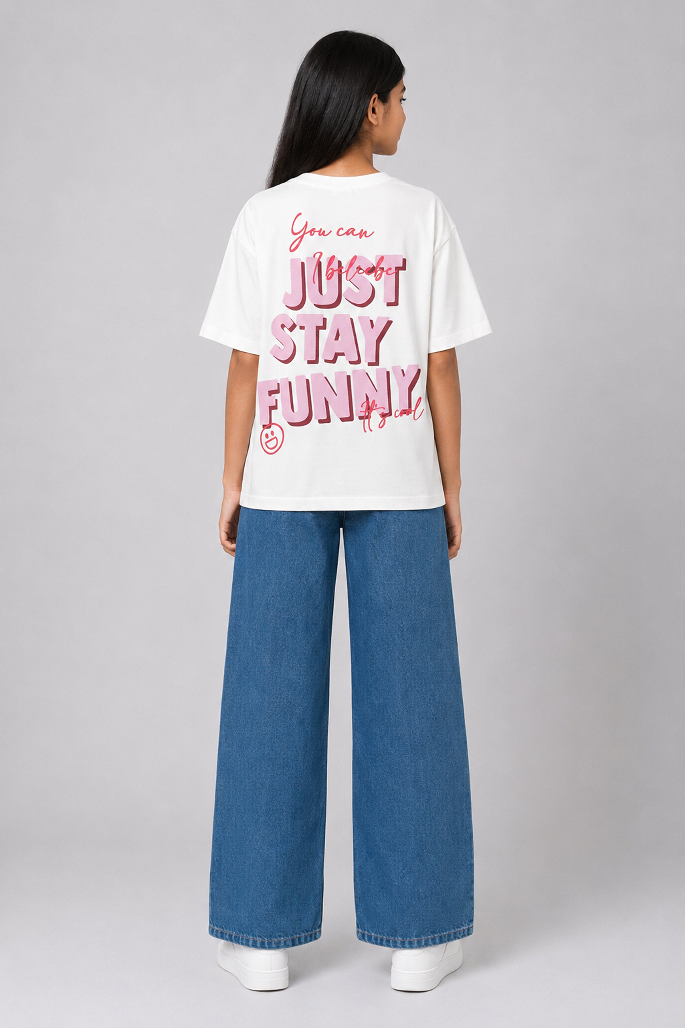 MISS MODANO Kid's Crew Neck Oversized Tees - White