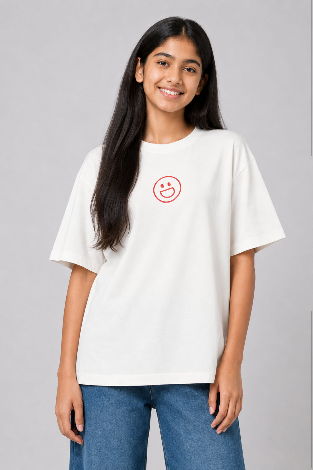 MISS MODANO Kid's Crew Neck Oversized Tees - White