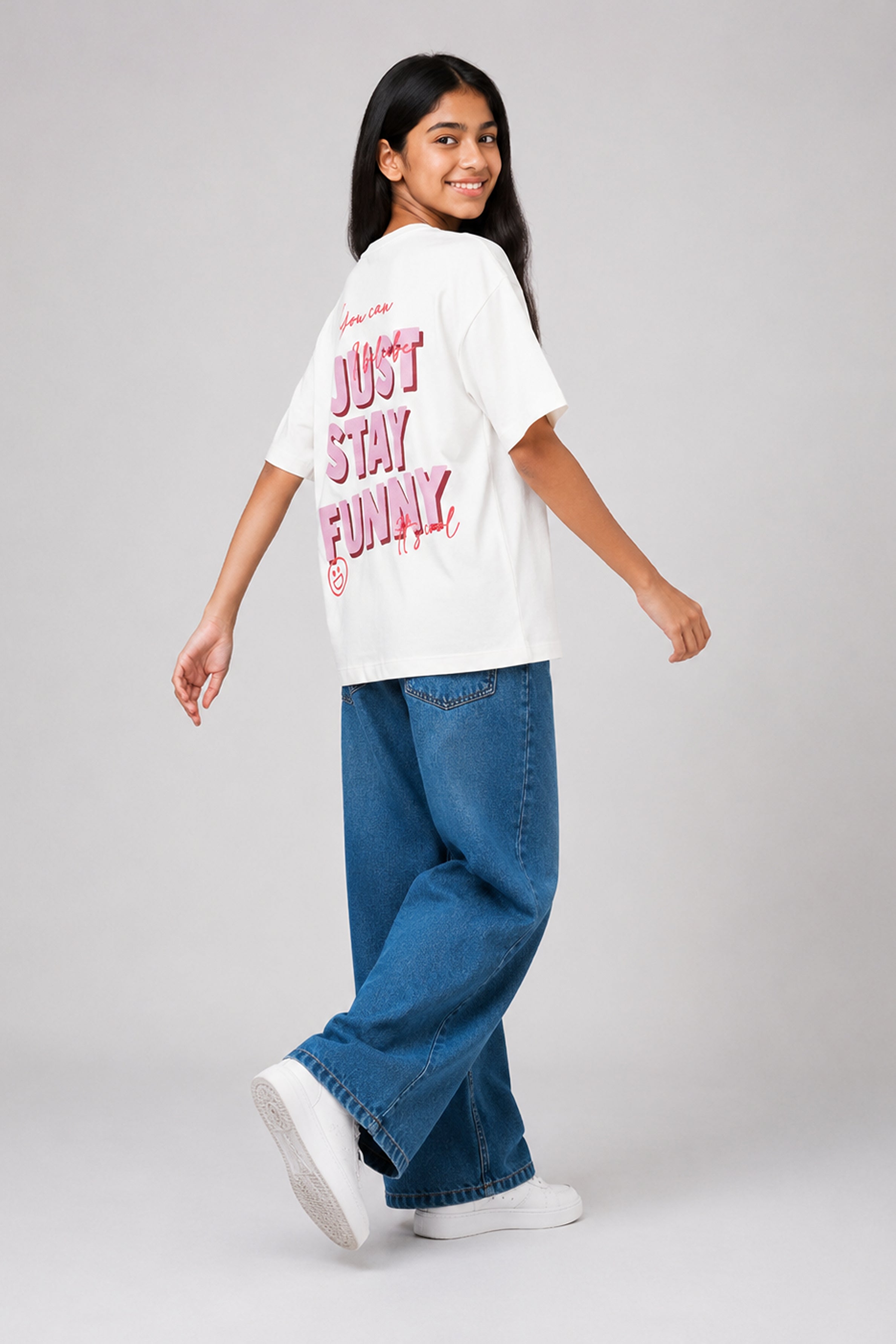 MISS MODANO Kid's Crew Neck Oversized Tees - White