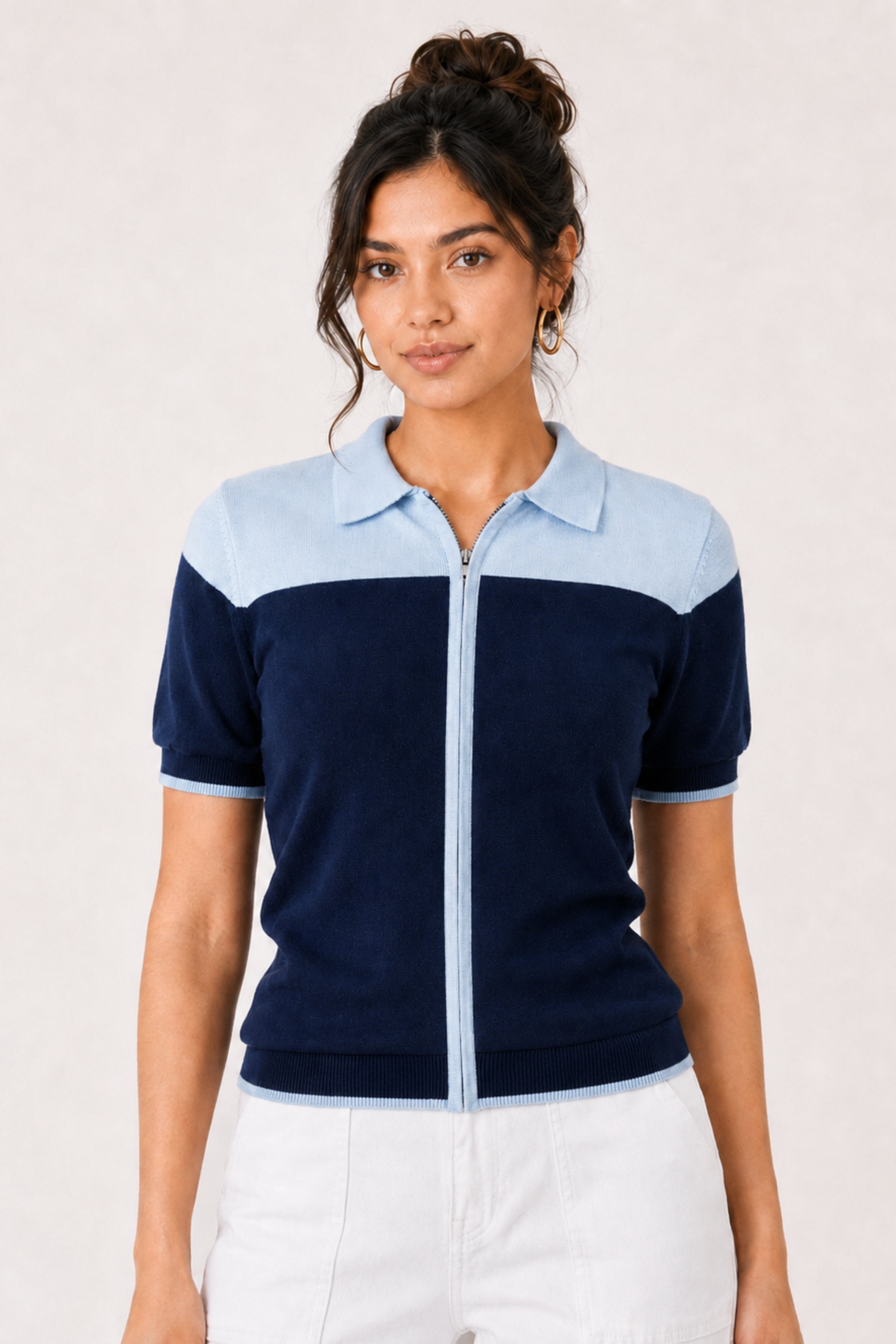 MODANO Regular Fit Full-Zip T-Shirt - Navy