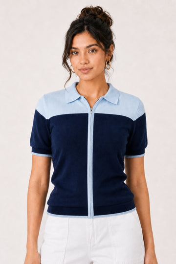 MODANO Regular Fit Full-Zip T-Shirt - Navy