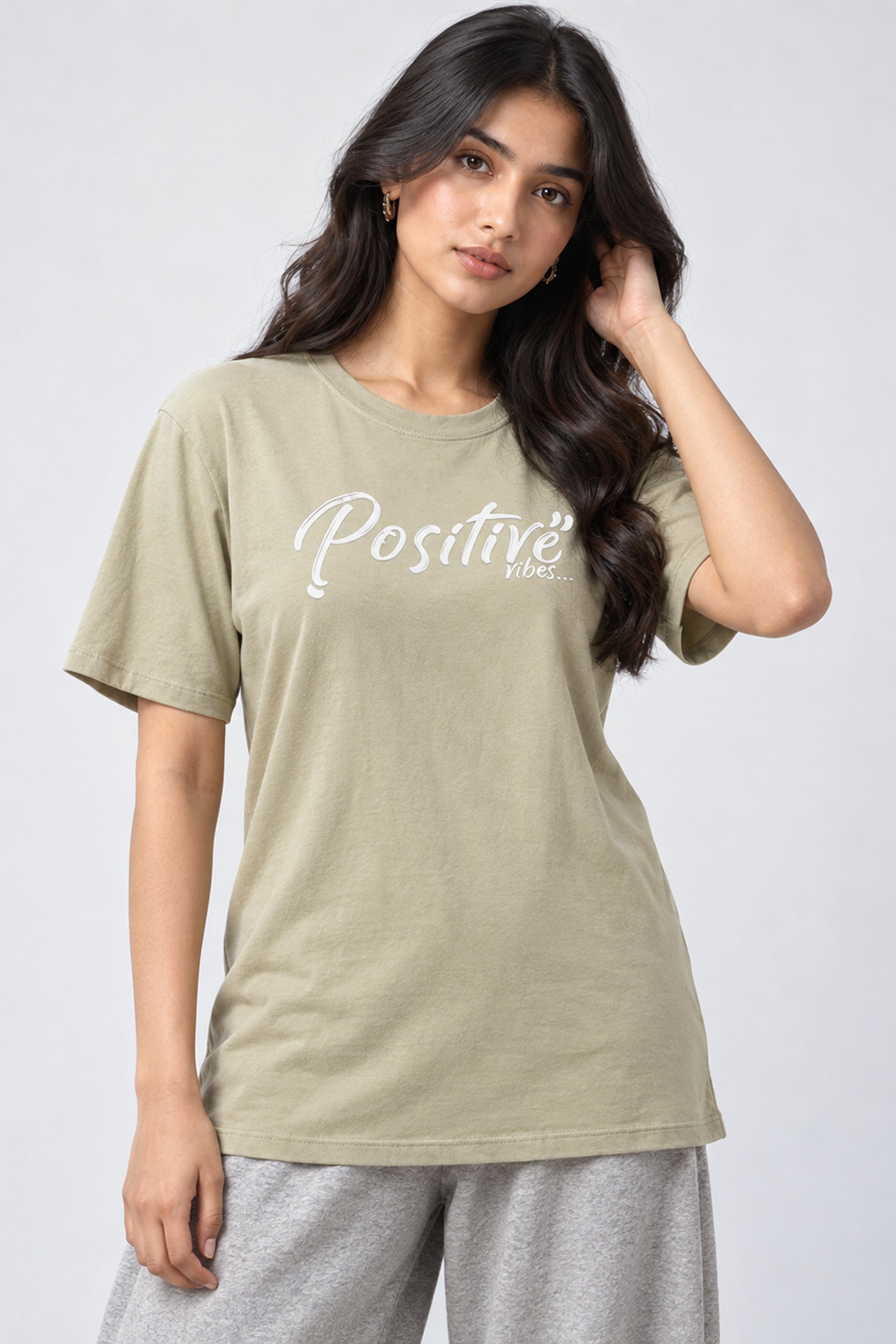 LOLI Women's Crew Neck Regular Tees - Olive