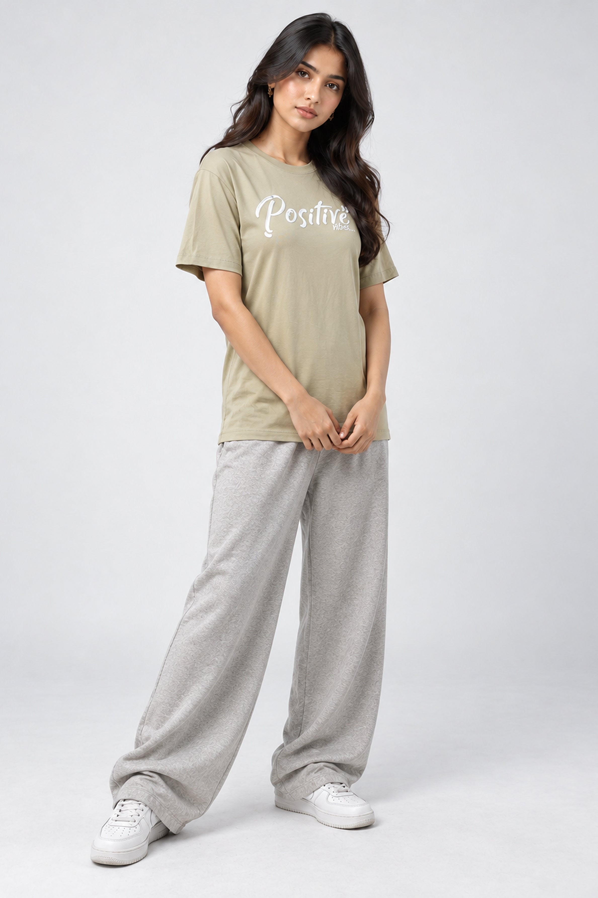 LOLI Women's Crew Neck Regular Tees - Olive