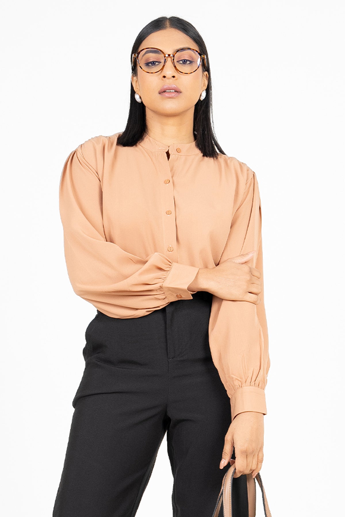 Envogue Women's Long Sleeve Chic Plain Office Blouse