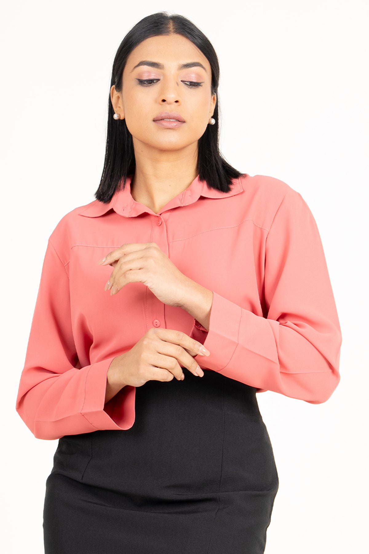 Envogue Women's Long Sleeve Chic Plain Office Shirt