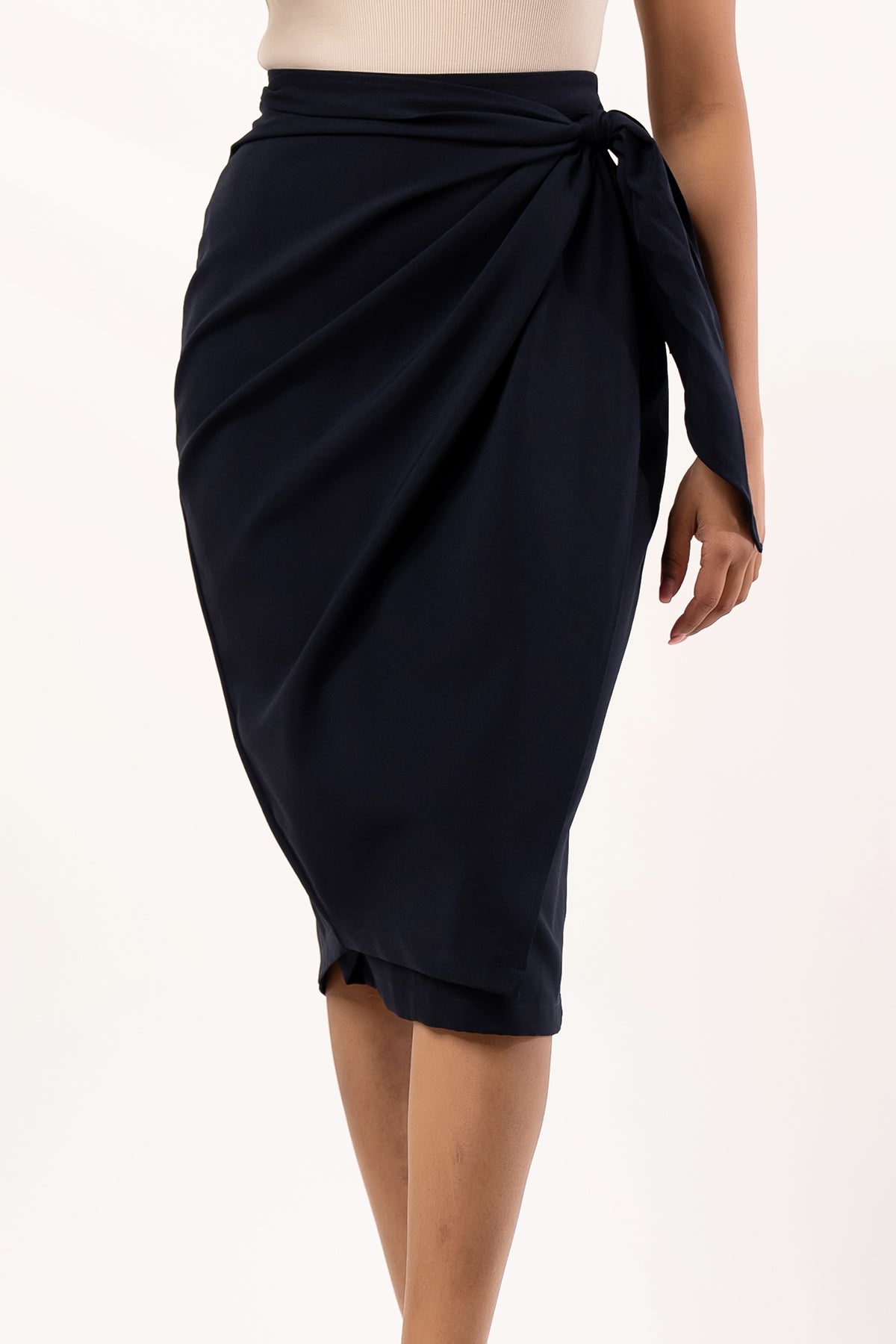 Envogue Women's Knee Length Side Knot Office Skirt
