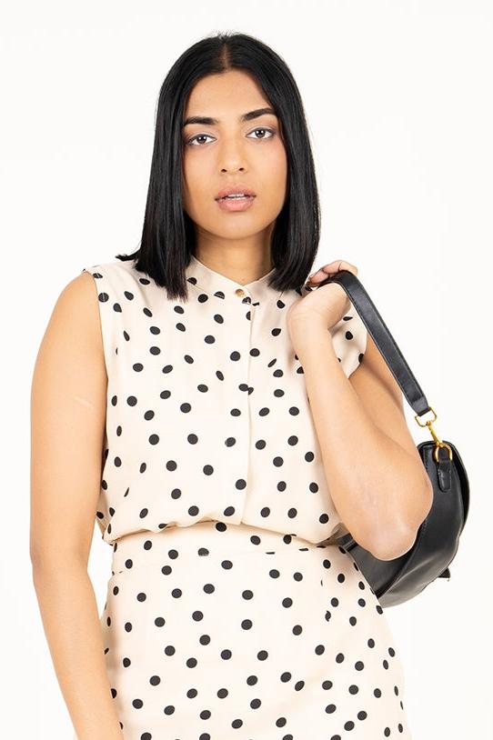 Envogue Women's Sleeve Less Dotted Chic Office Blouse