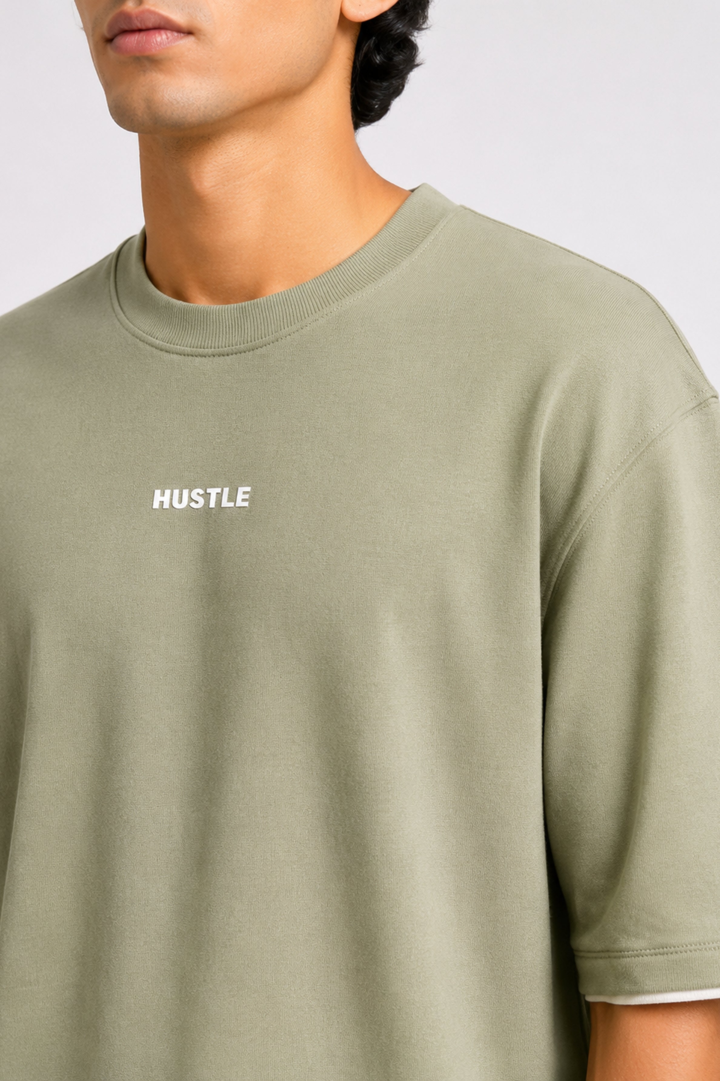 HUSTLE Men's Crew Neck Oversized Tees - Green