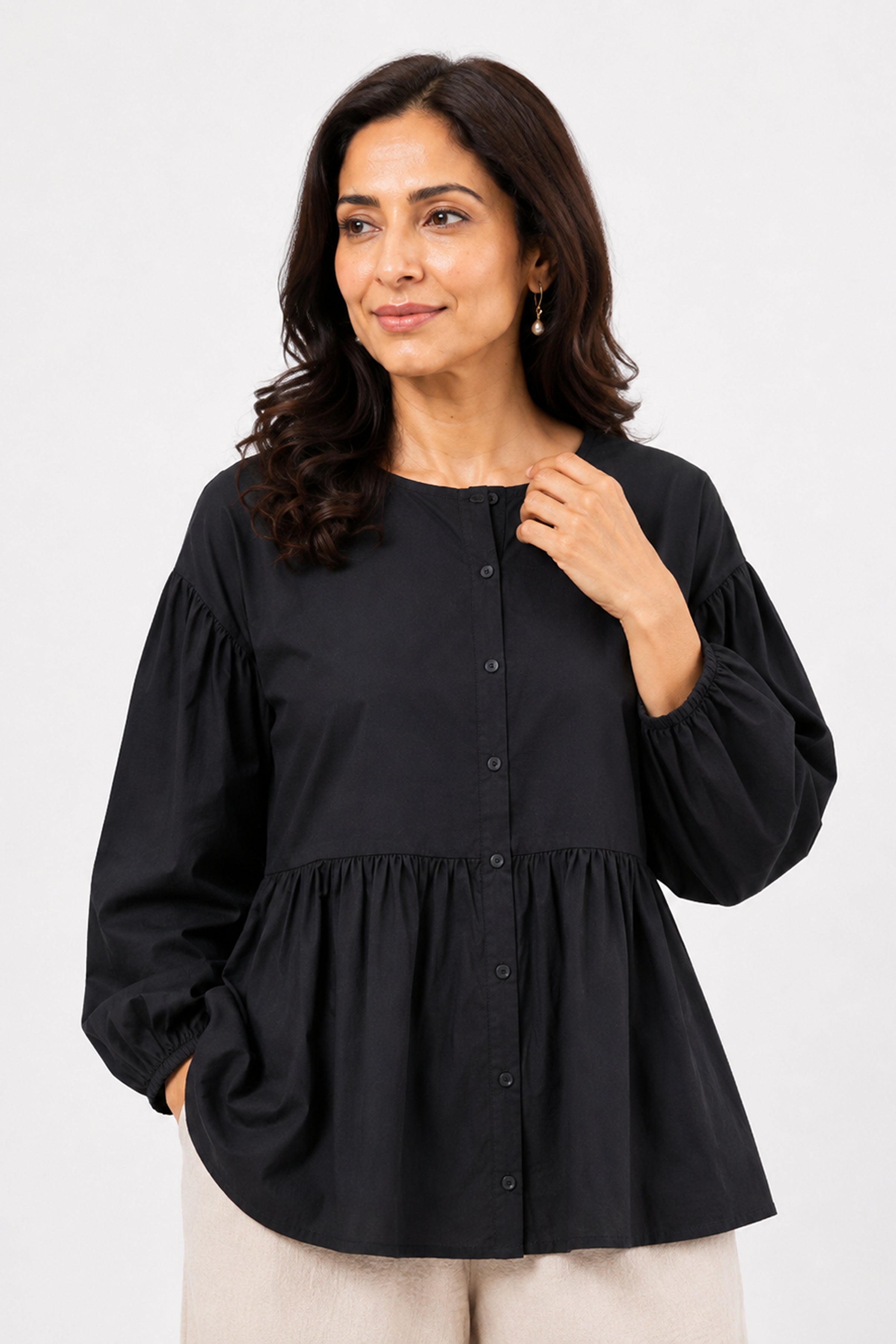 HADA Casual Relaxed Fit Blouse - Black