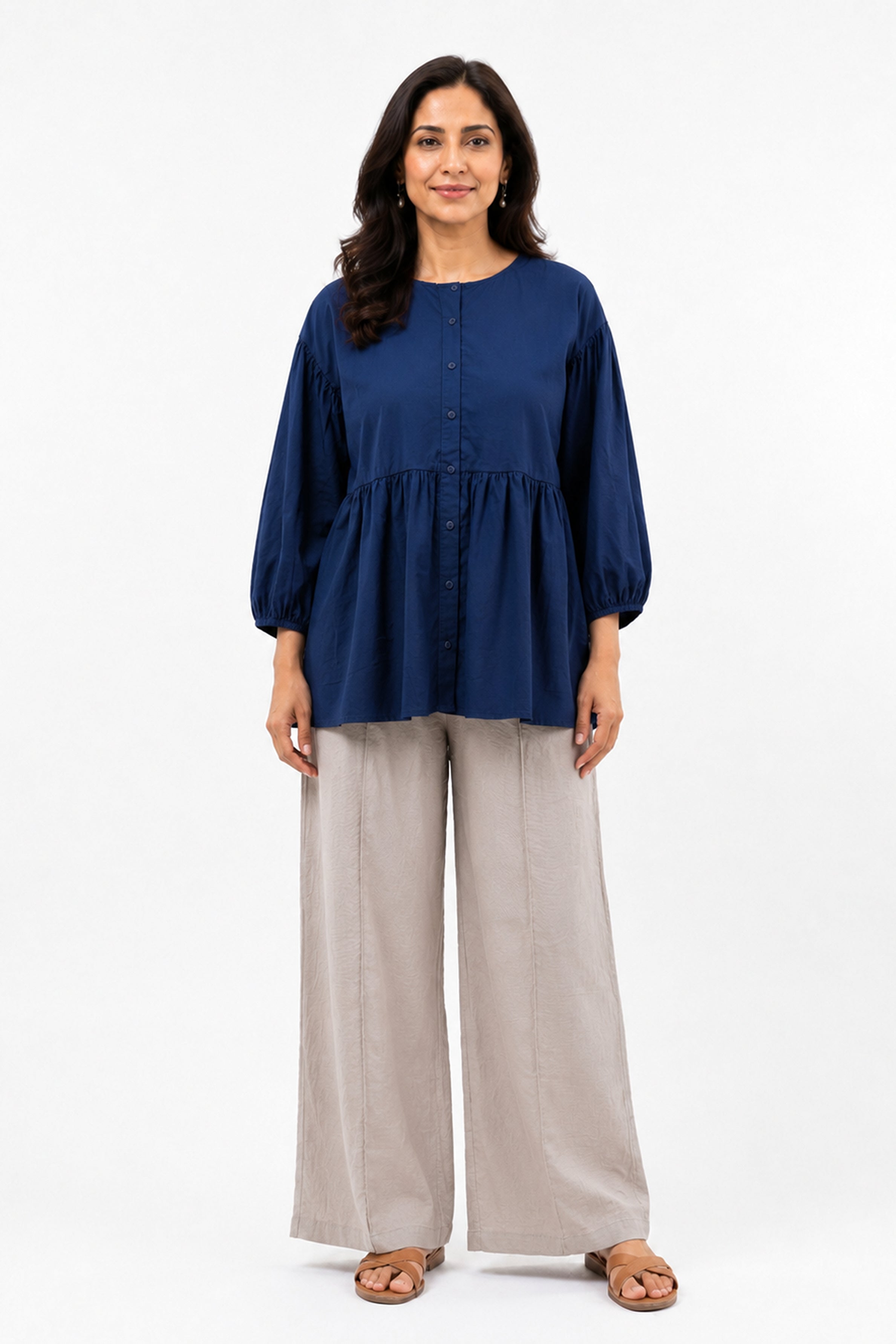 HADA Casual Relaxed Fit Blouse - Navy