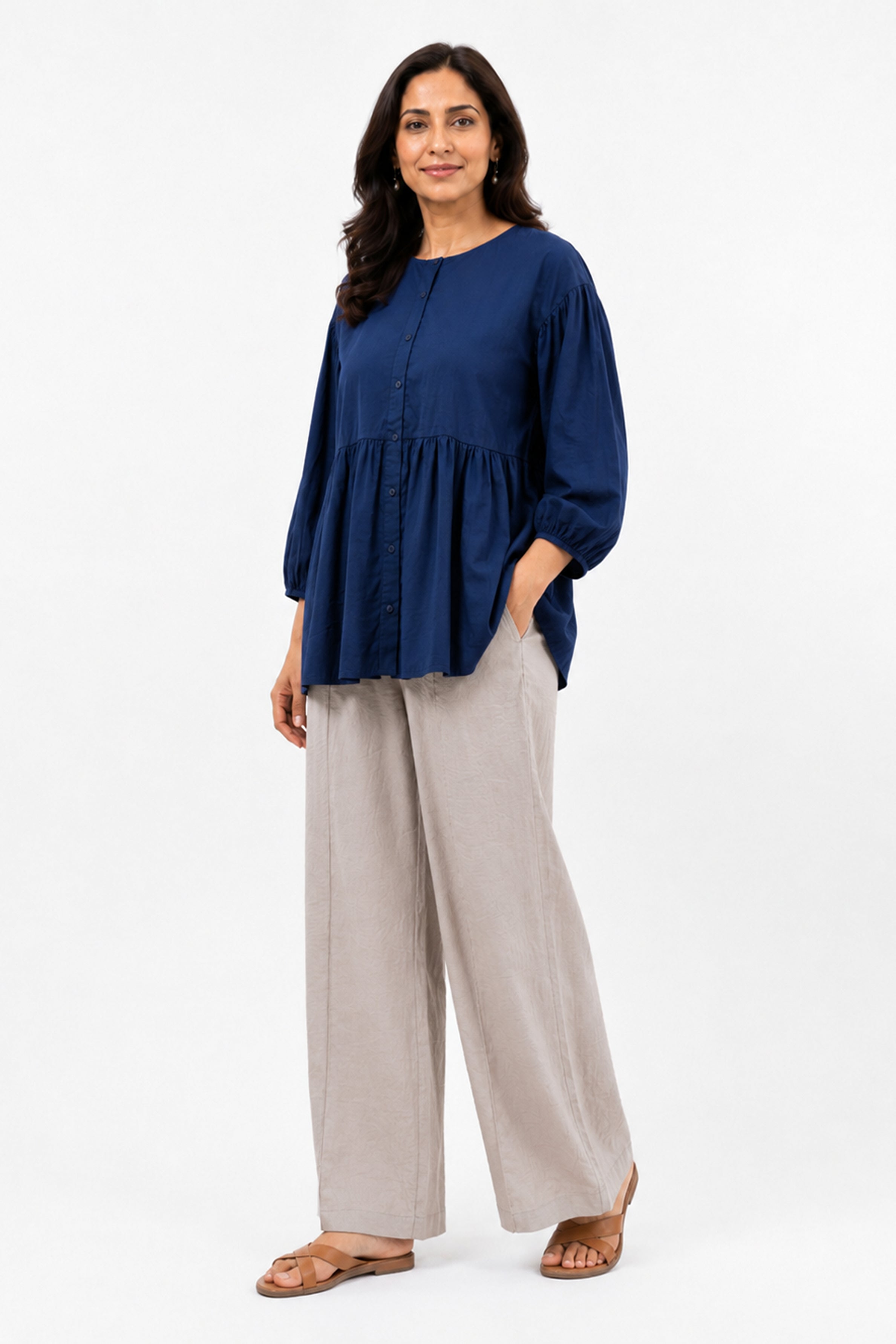 HADA Casual Relaxed Fit Blouse - Navy
