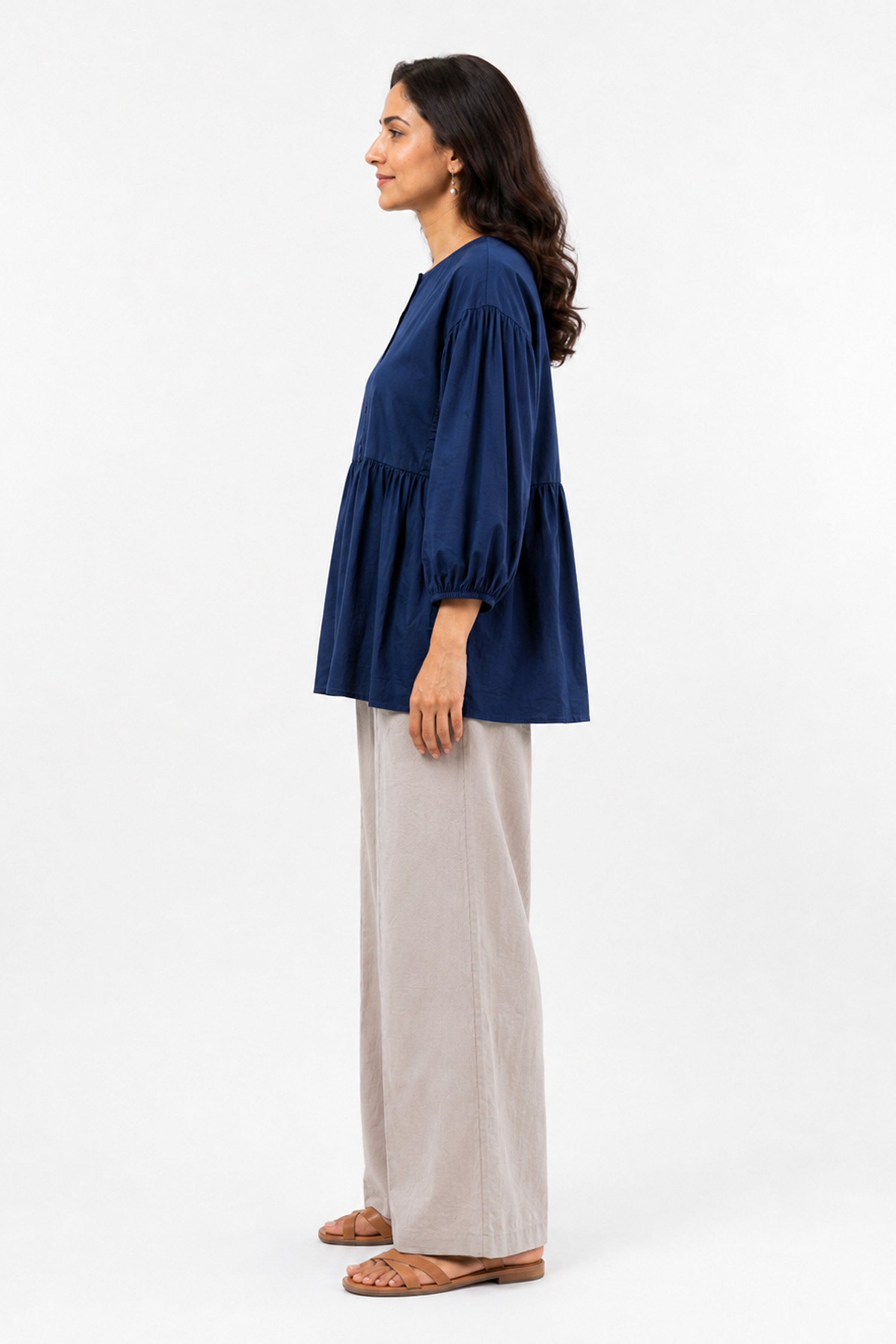 HADA Casual Relaxed Fit Blouse - Navy