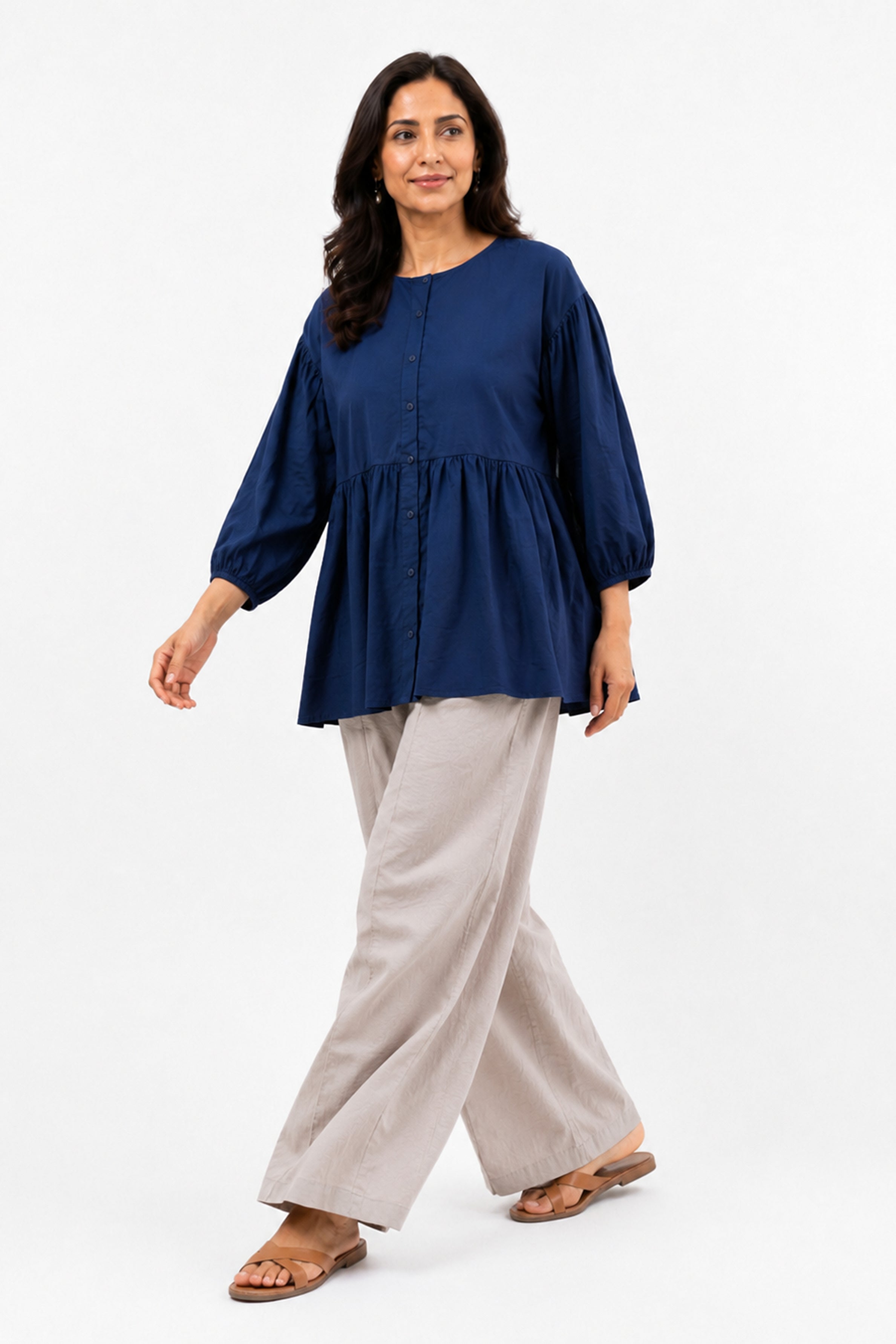 HADA Casual Relaxed Fit Blouse - Navy