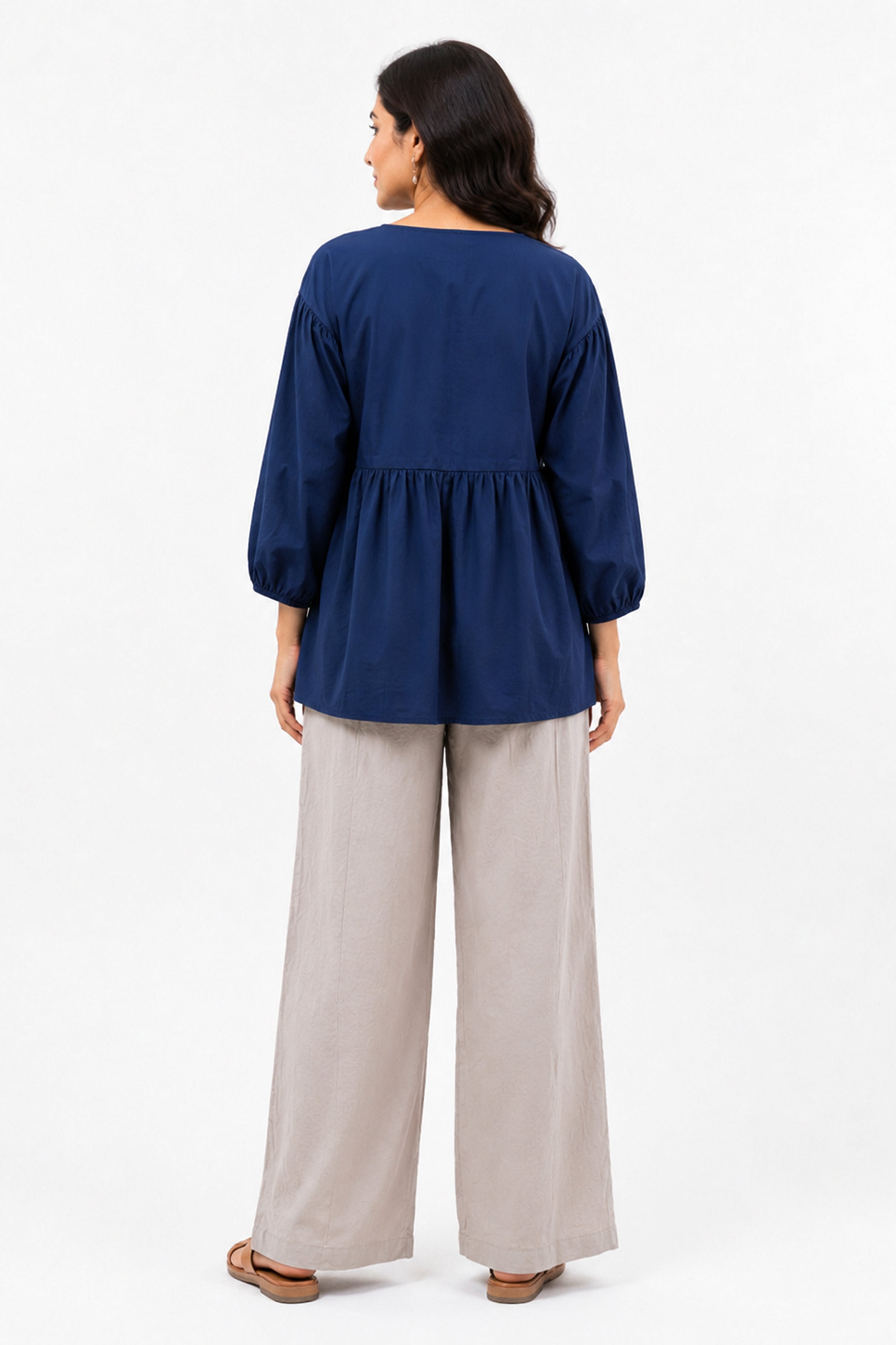 HADA Casual Relaxed Fit Blouse - Navy