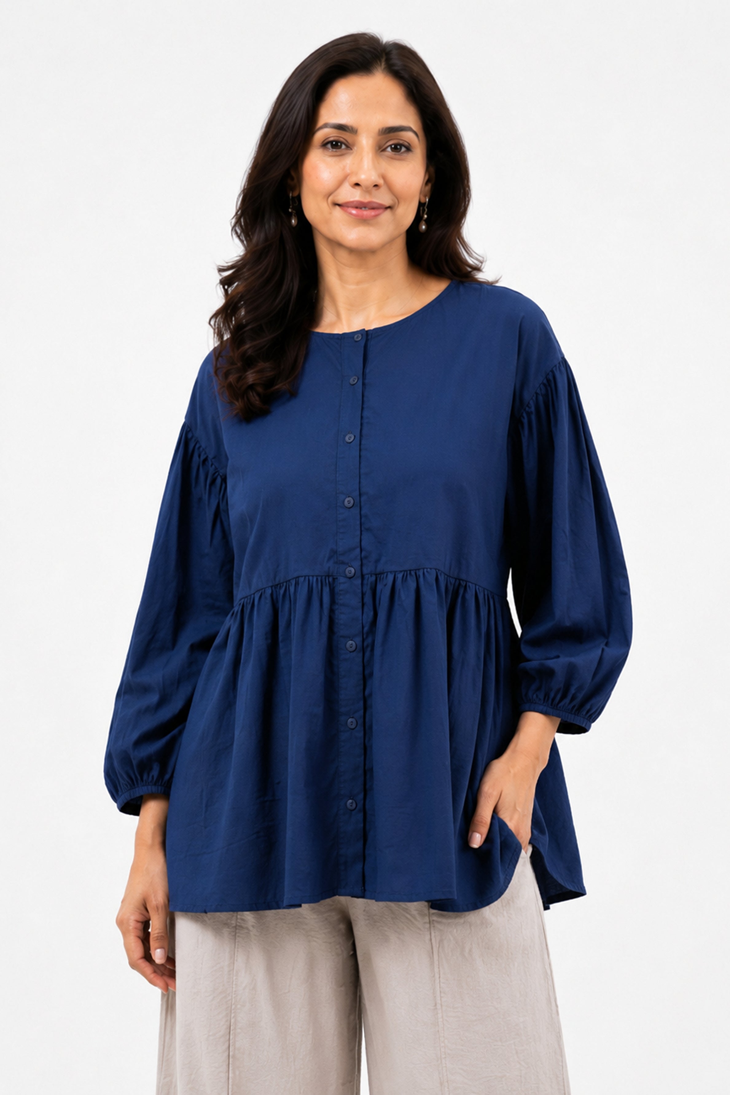 HADA Casual Relaxed Fit Blouse - Navy