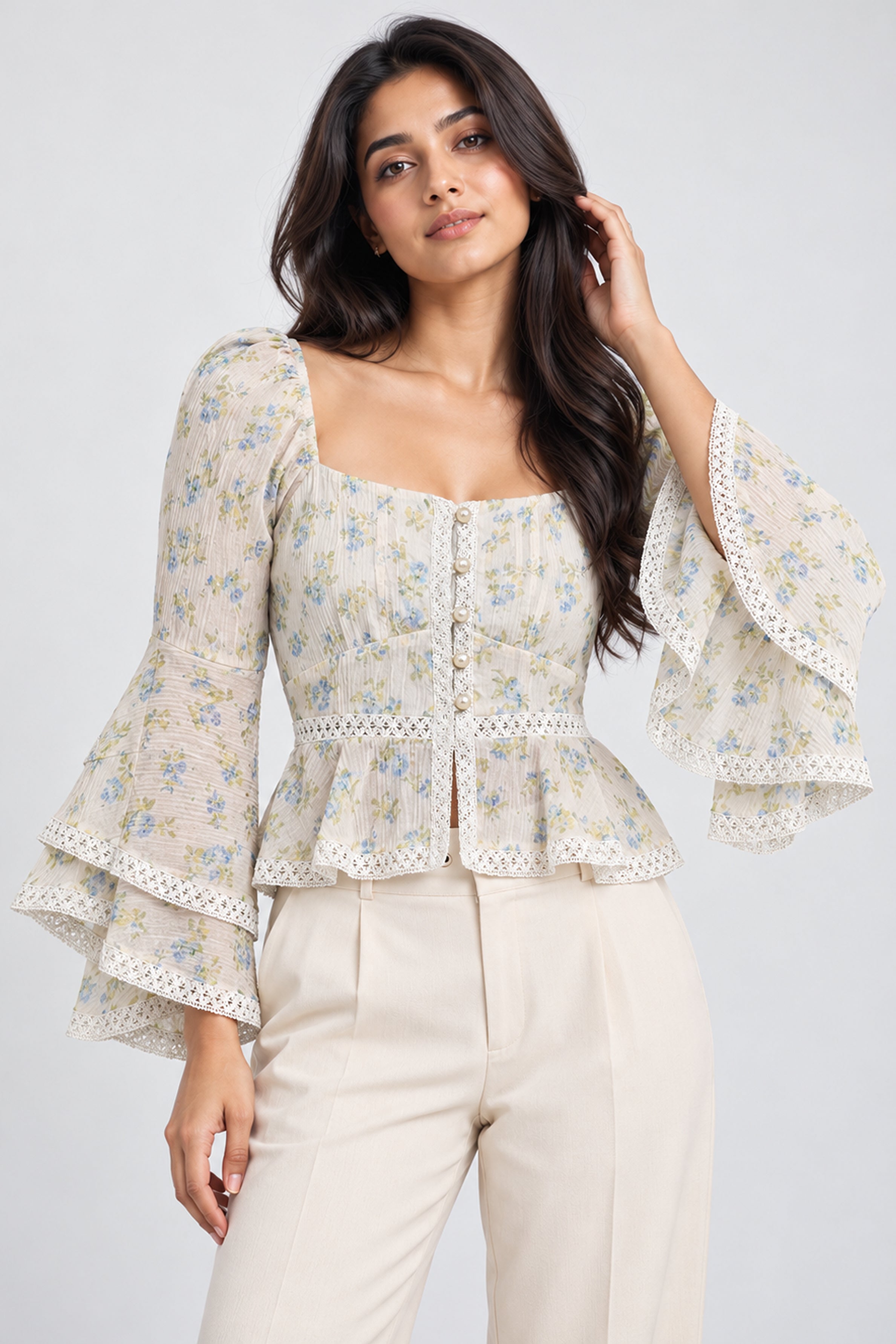 MODANO PETALS IN BLOOM Casual Top - White