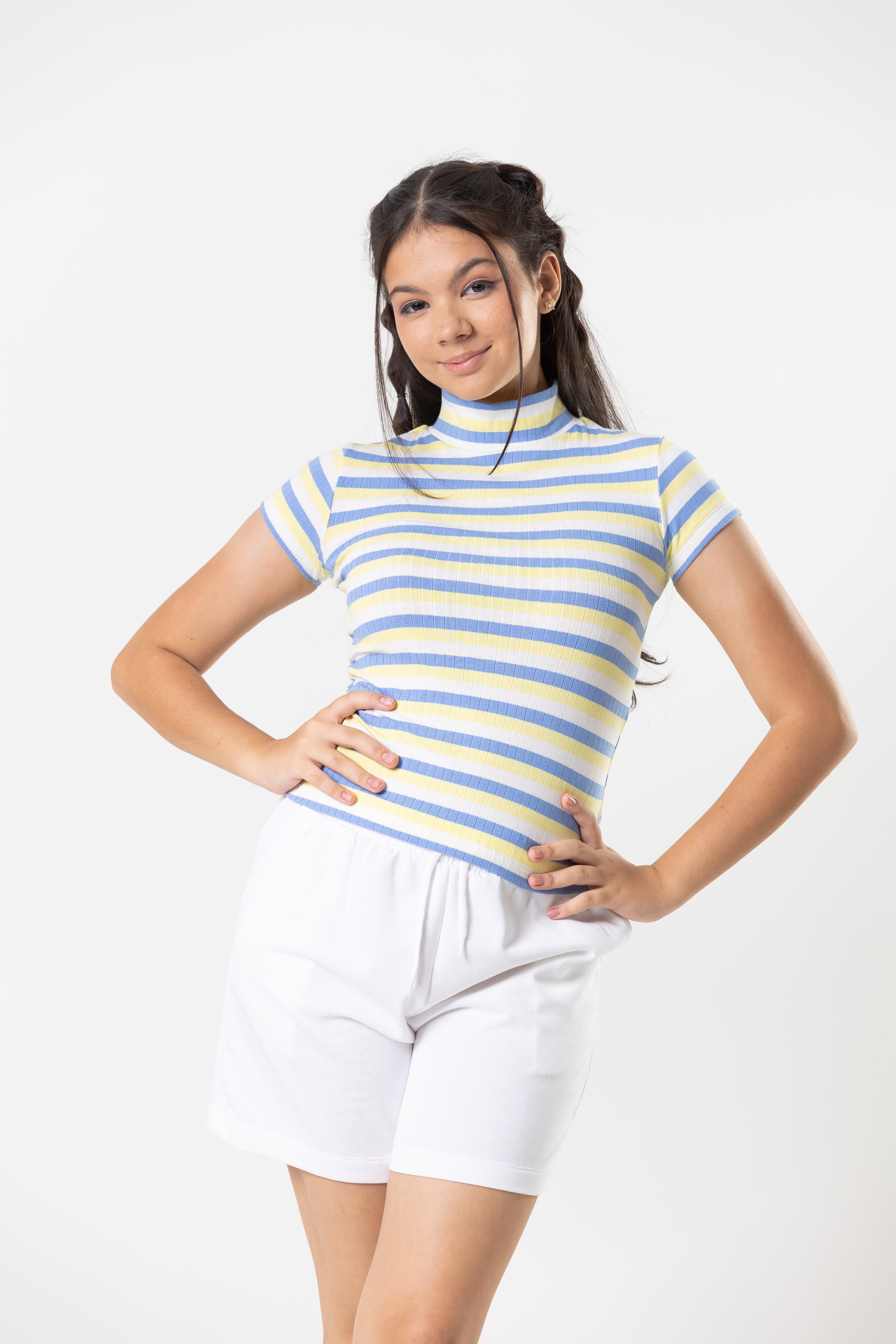 Miss Modano Kids Girls Short Sleeve Stripe Casual Top