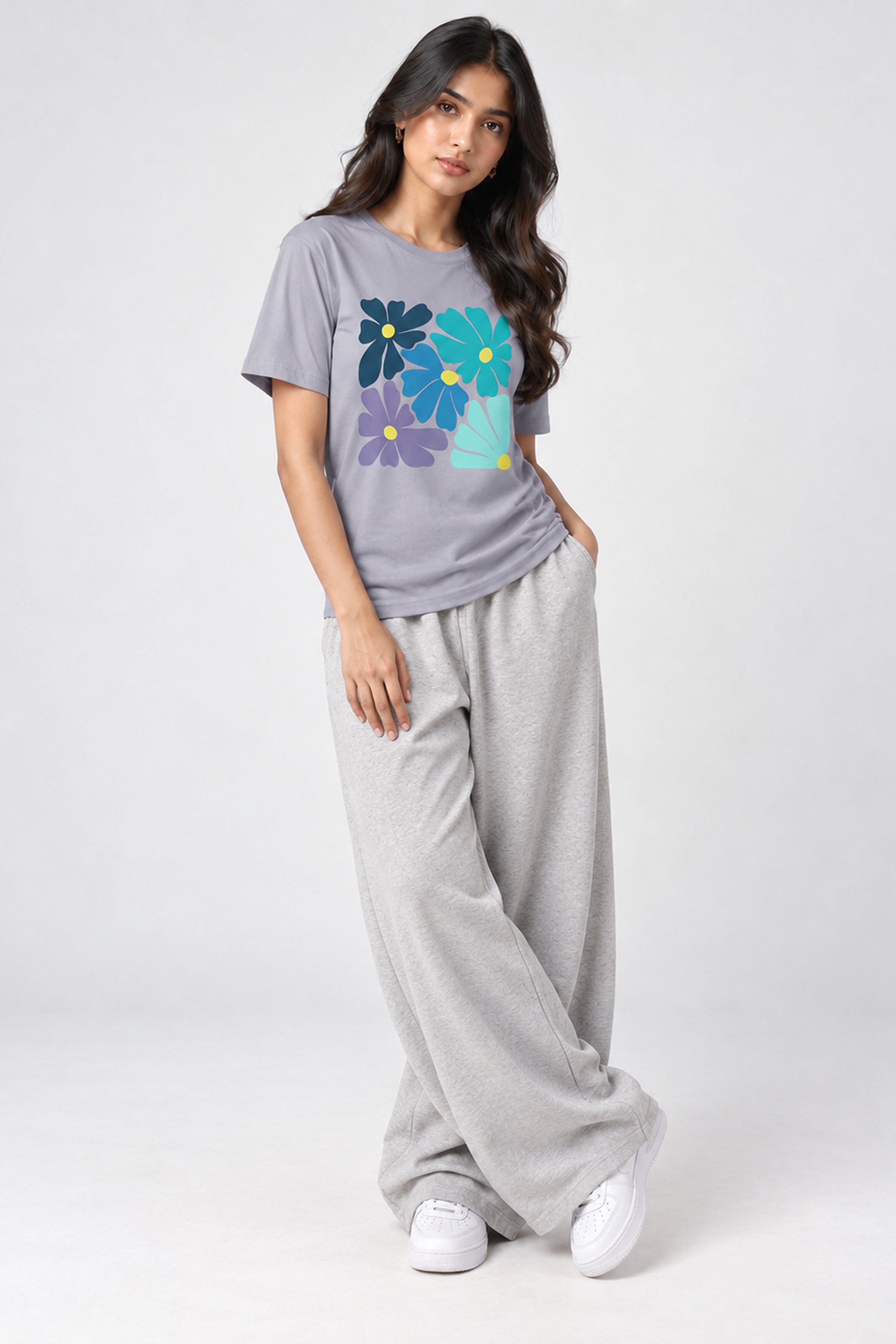 LOLI Women's Crew Neck Regular Tees - Ash