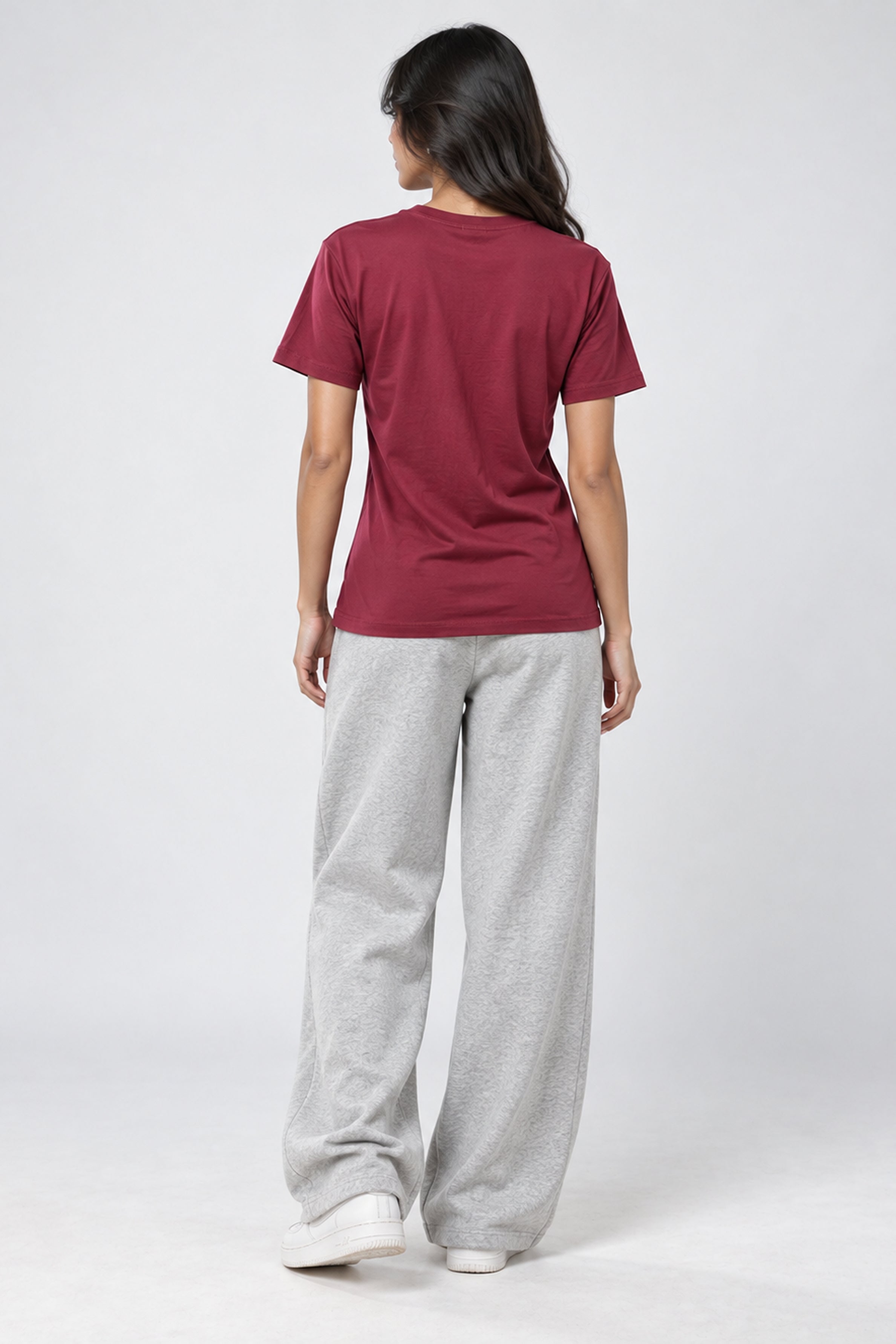 LOLI Women's Crew Neck Regular Tees - Maroon