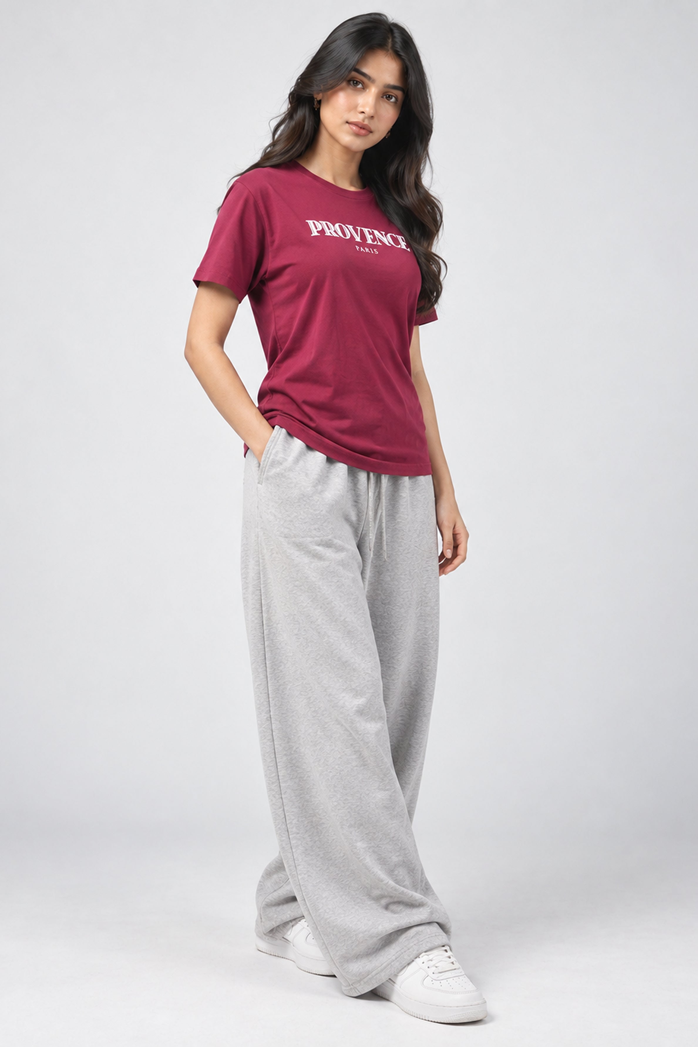 LOLI Women's Crew Neck Regular Tees - Maroon